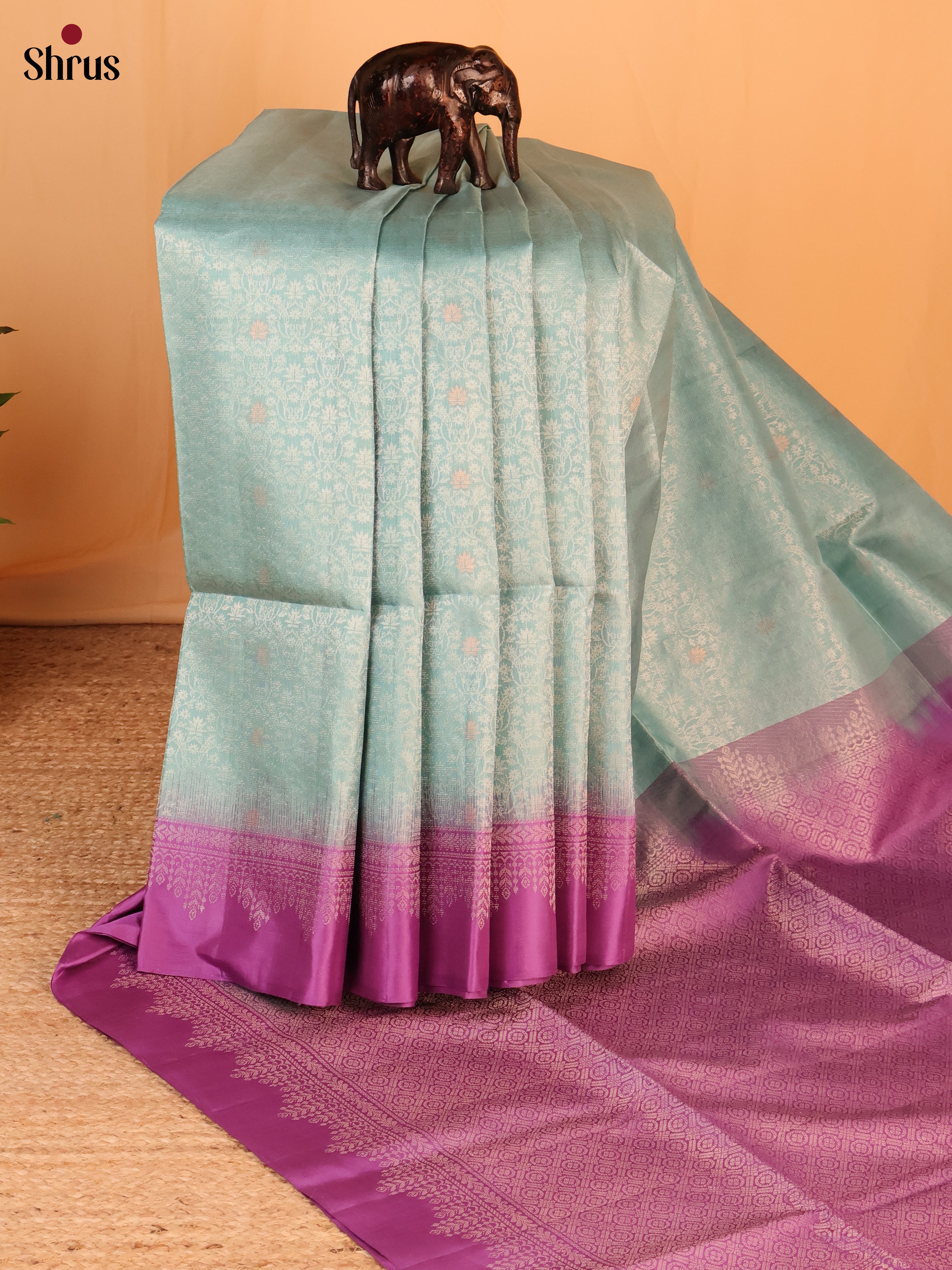 Algae Green & Purple - Soft Silk Saree - Shop on Shrus.com