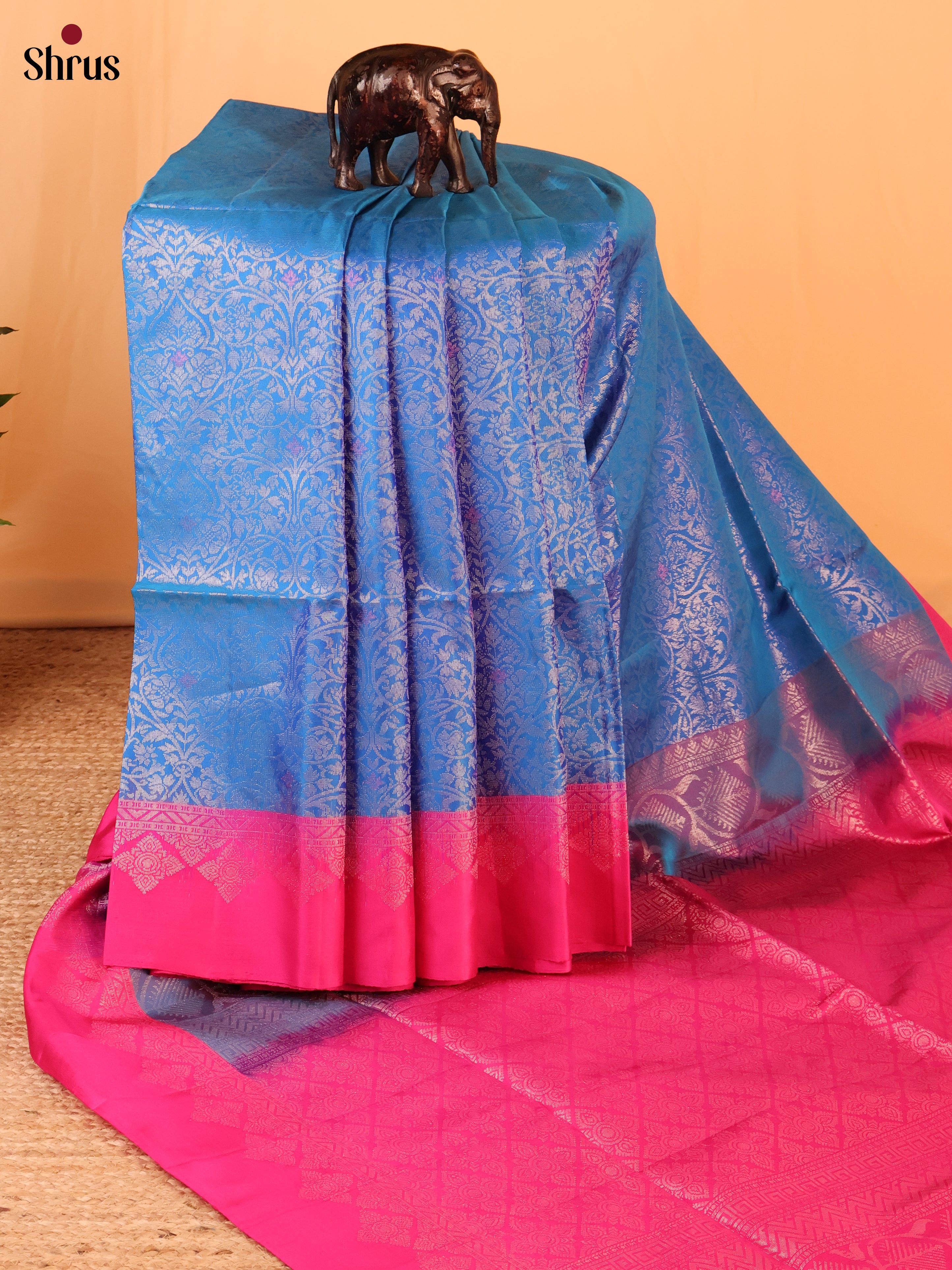 Blue & Pink - Soft Silk Saree - Shop on Shrus.com