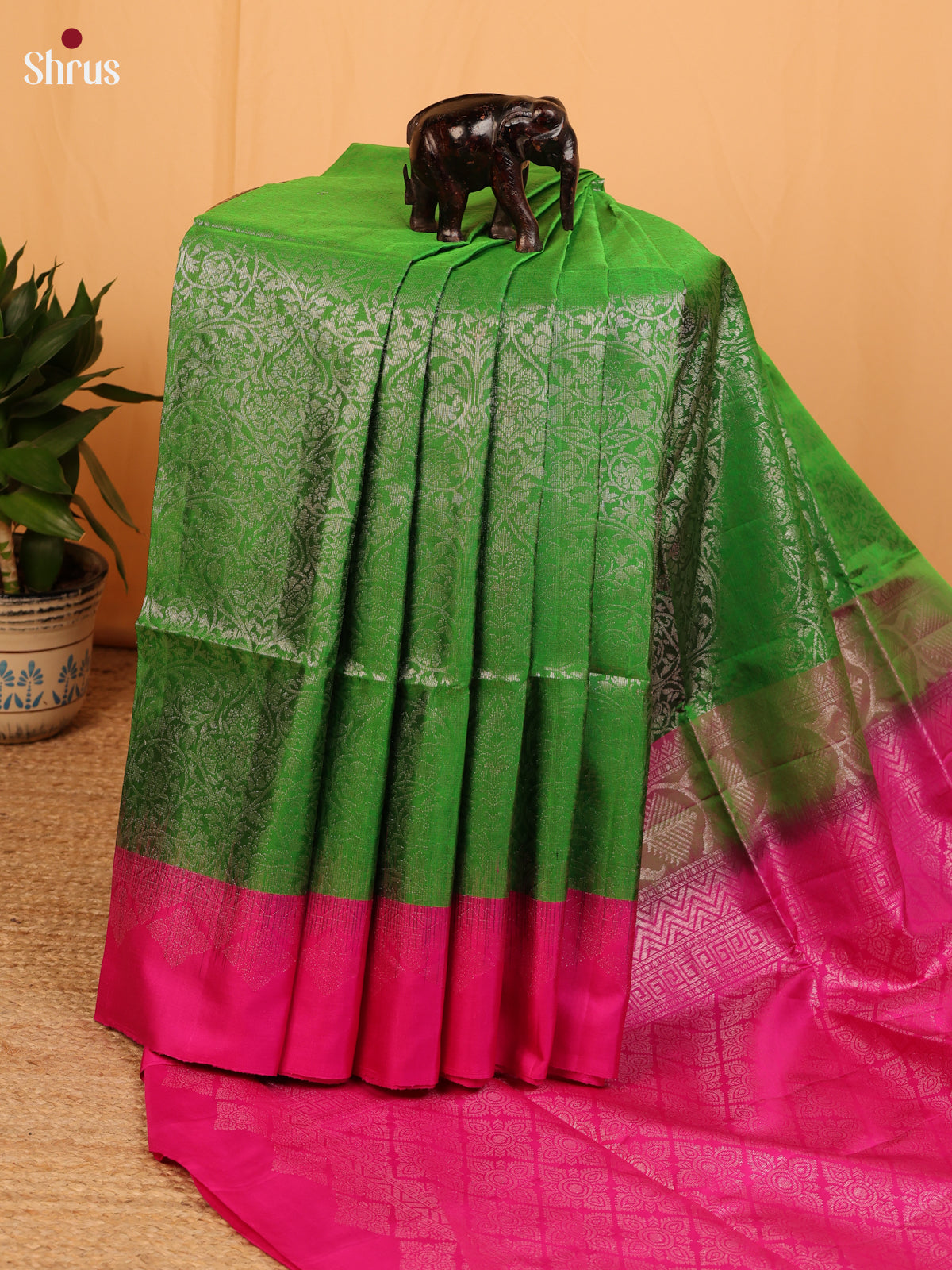 Green & Majenta - Soft Silk Saree - Shop on Shrus.com