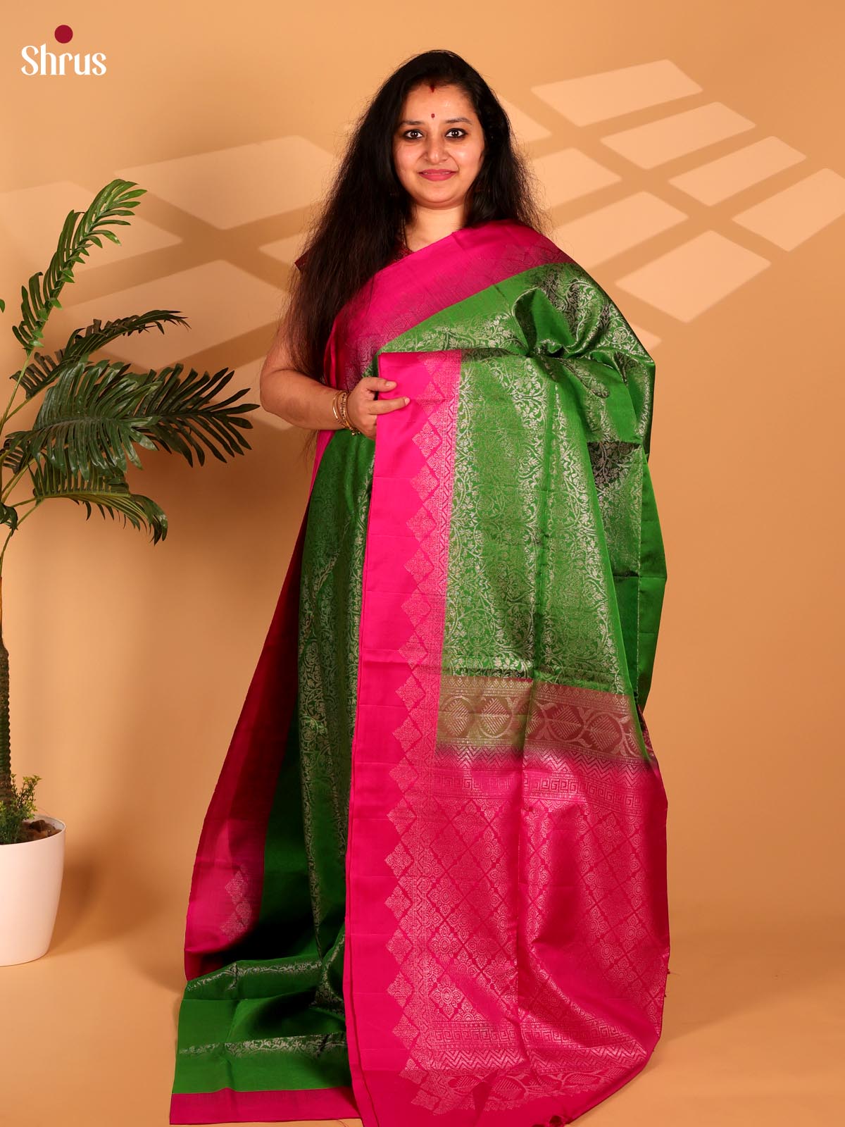 Green & Majenta - Soft Silk Saree - Shop on Shrus.com