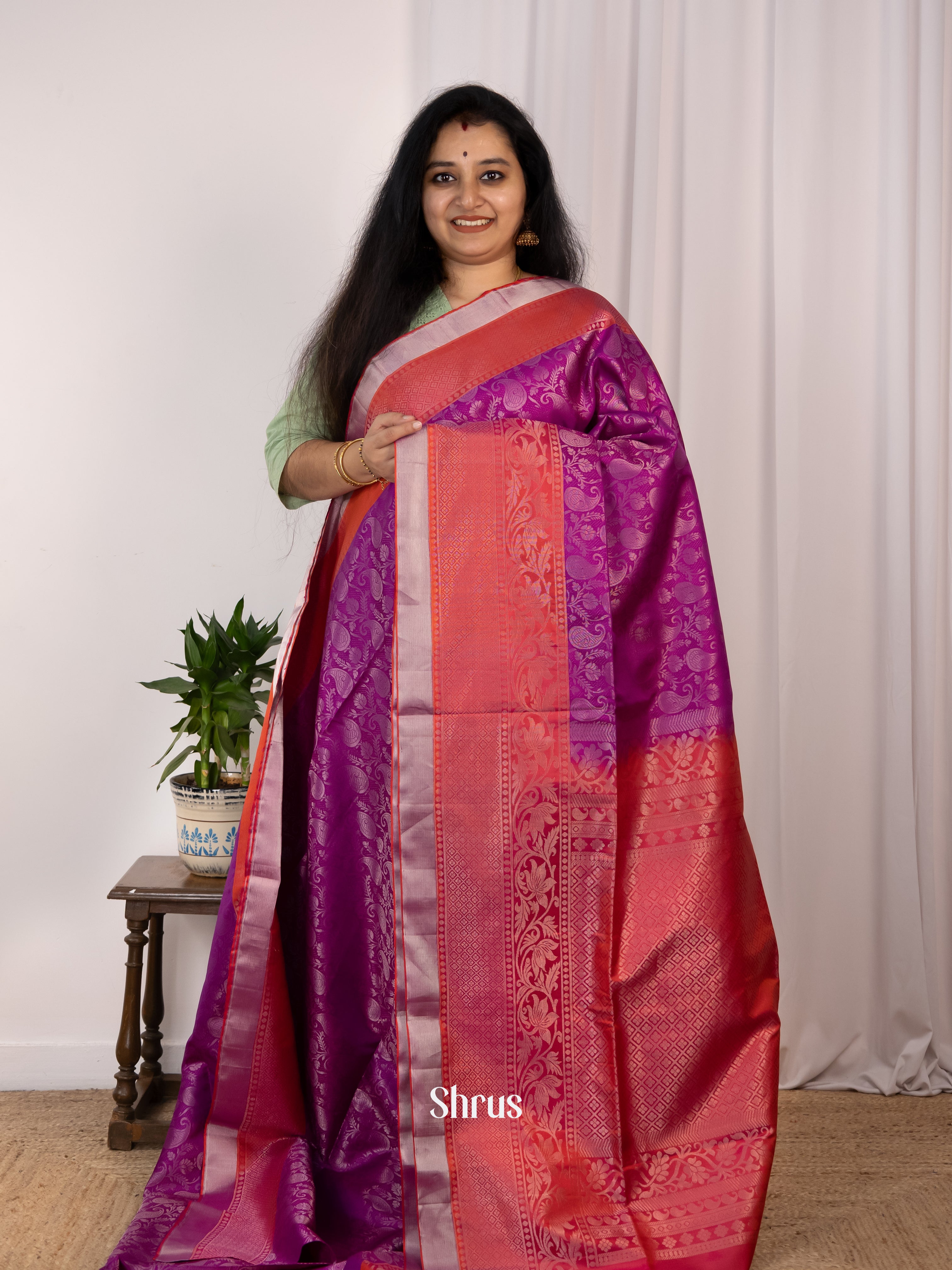 Majenta & Red - Soft Silk Saree - Shop on Shrus.com
