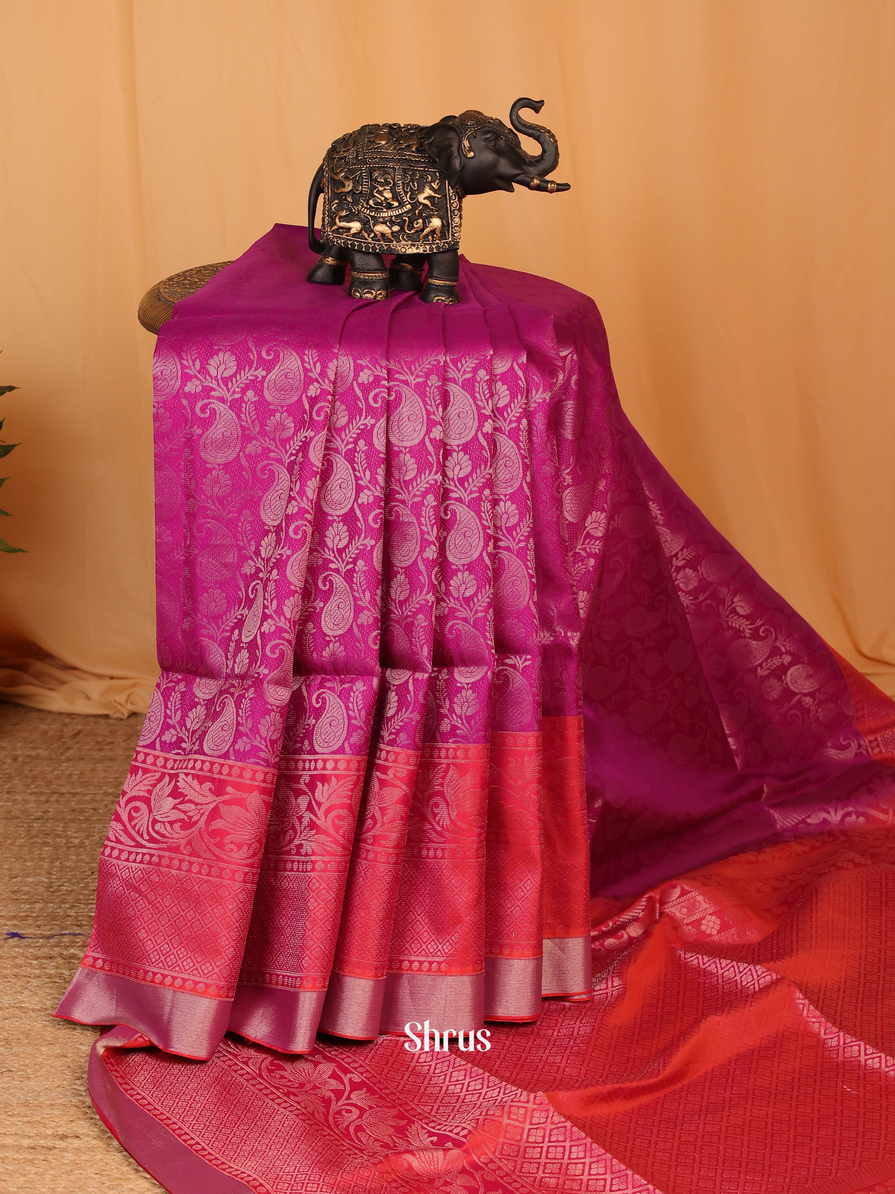 Majenta & Red - Soft Silk Saree - Shop on Shrus.com