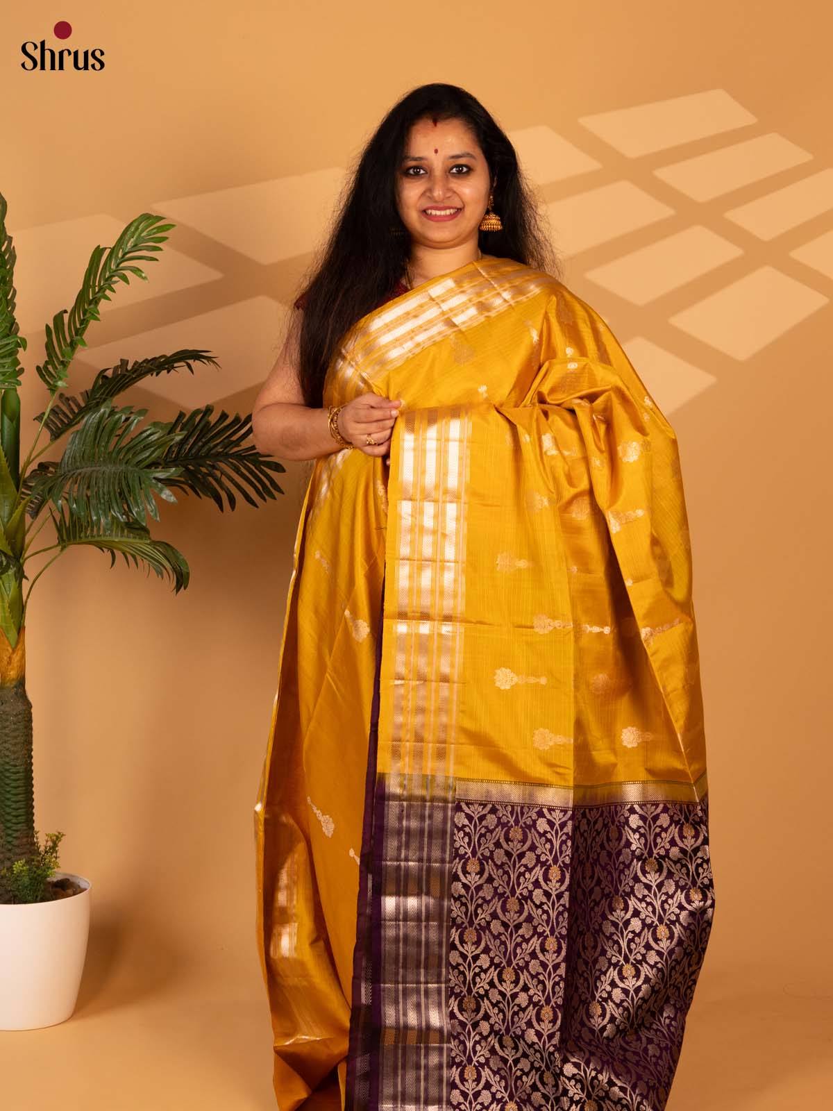 Mustard & Violet - Soft Silk Saree - Shop on Shrus.com