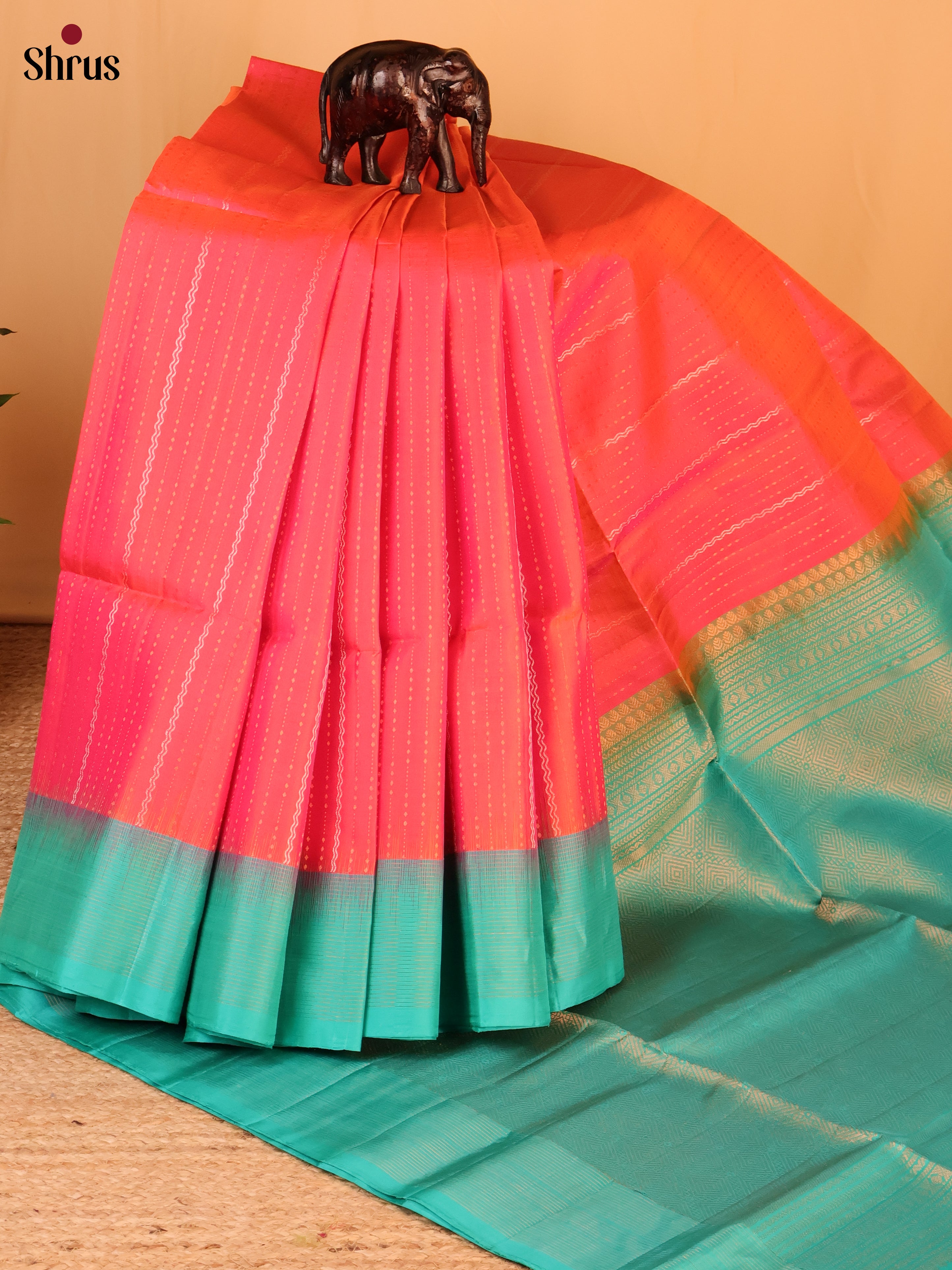 Orange & Teal - Soft Silk Saree - Shop on Shrus.com