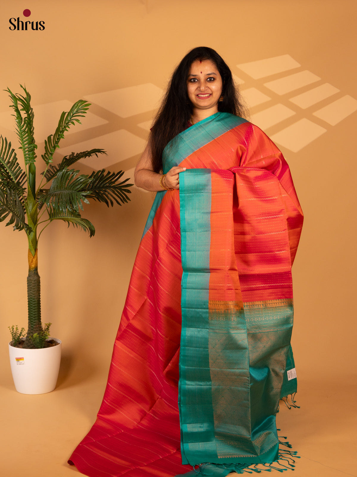 Orange & Teal - Soft Silk Saree - Shop on Shrus.com