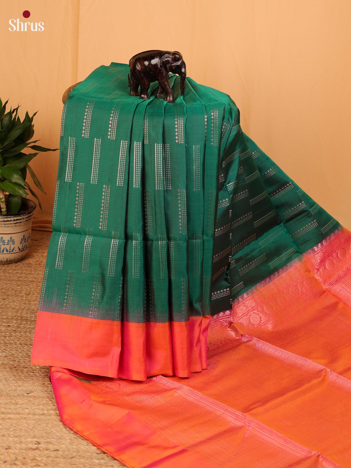 Green & Orange - Soft Silk Saree - Shop on Shrus.com