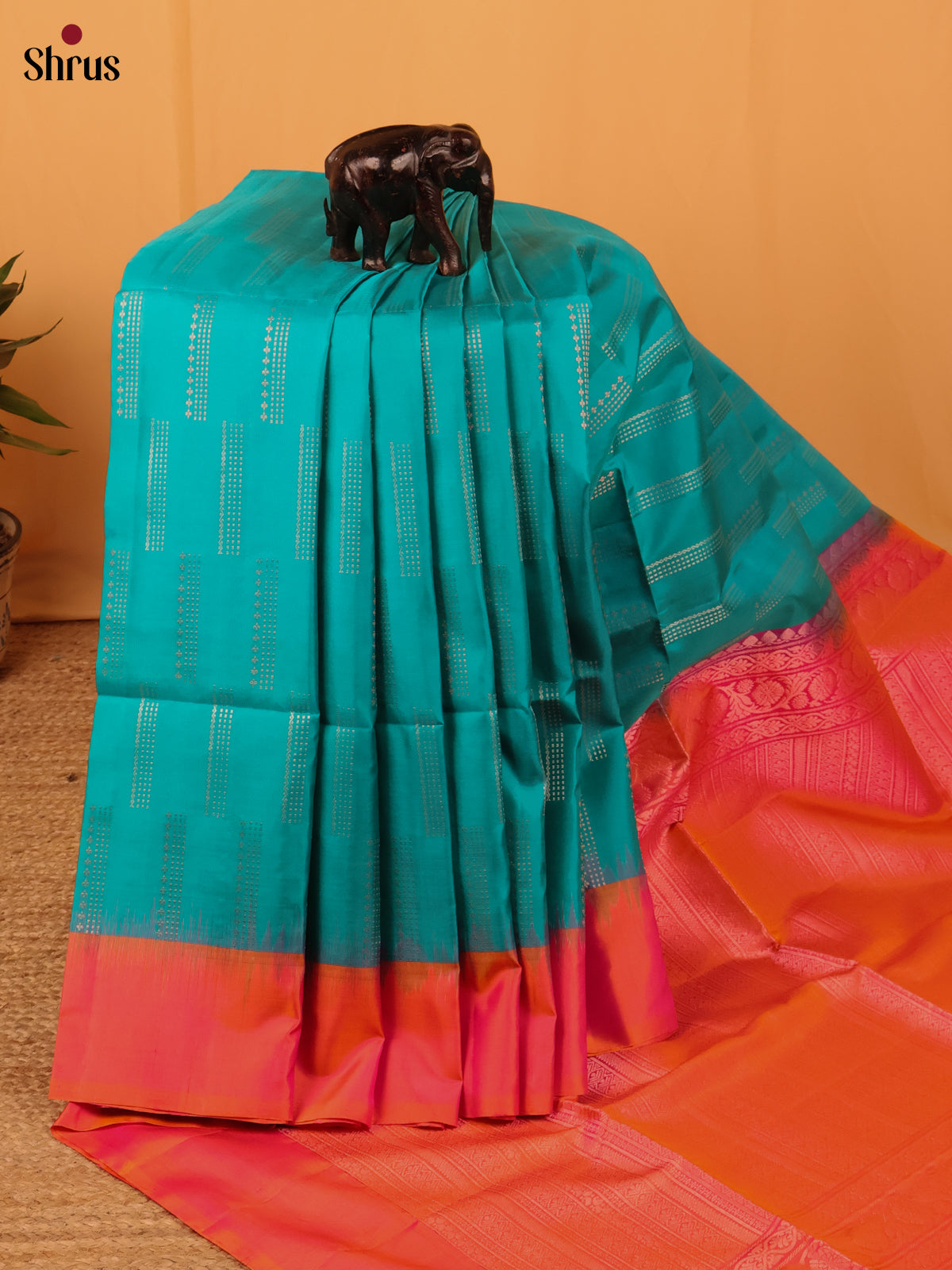 Teal & Orange - Soft Silk Saree - Shop on Shrus.com