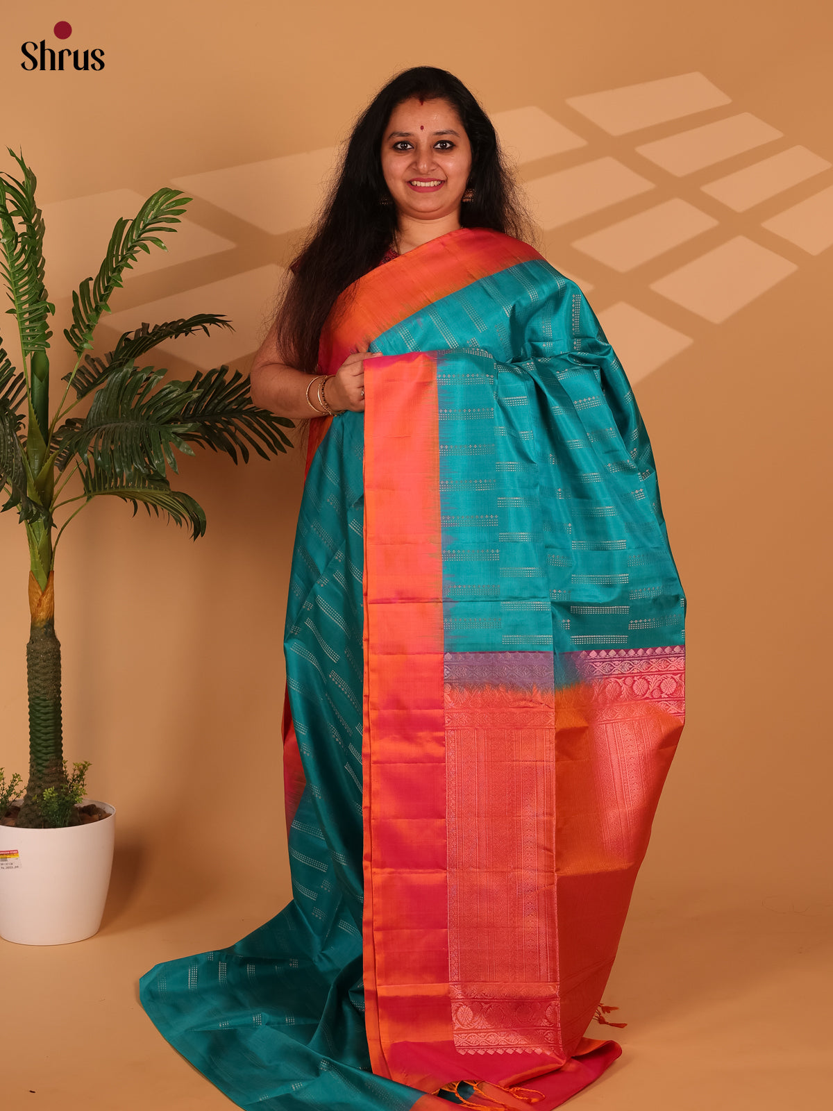 Teal & Orange - Soft Silk Saree - Shop on Shrus.com