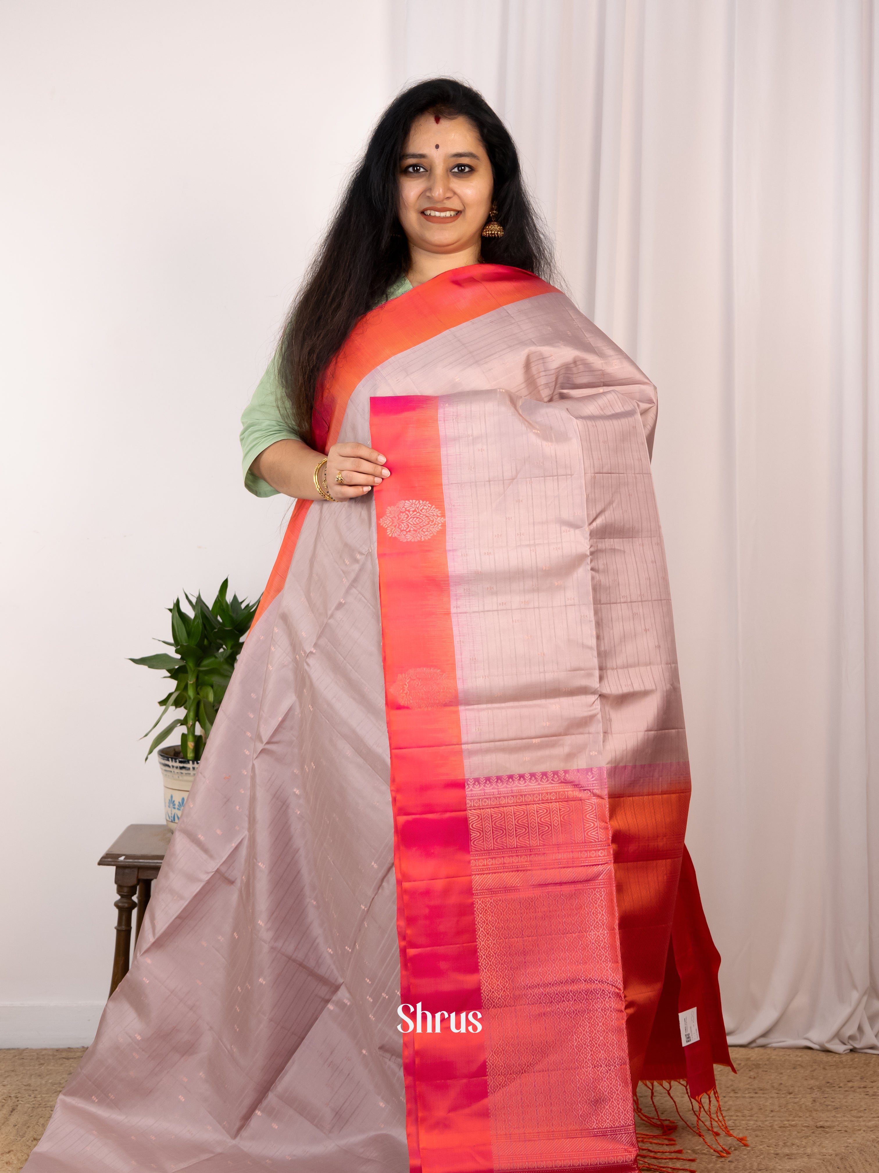 Mauve & Orangish Pink - Soft Silk Saree - Shop on Shrus.com
