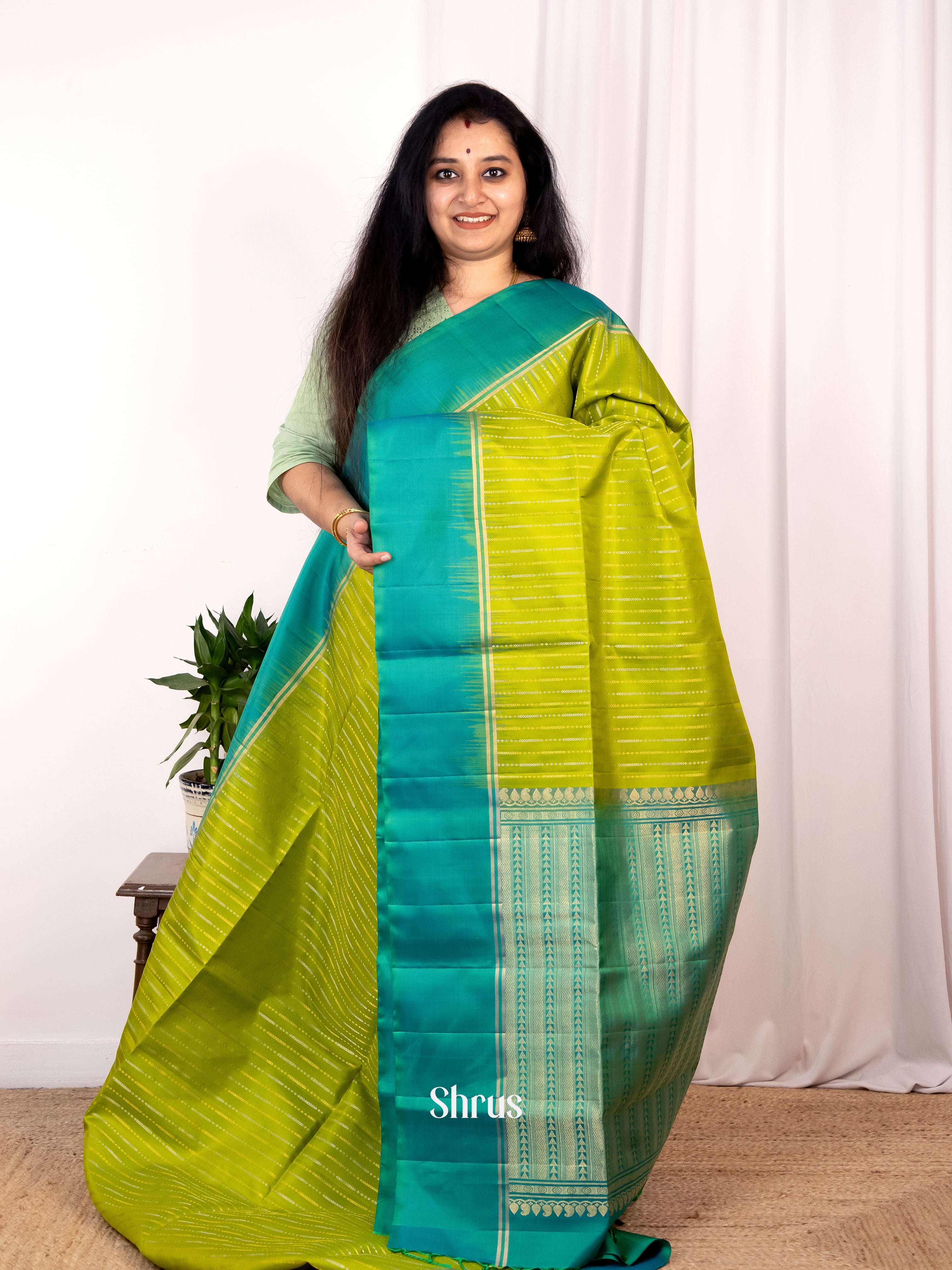 Parrot Green & Green - Soft Silk Saree - Shop on Shrus.com