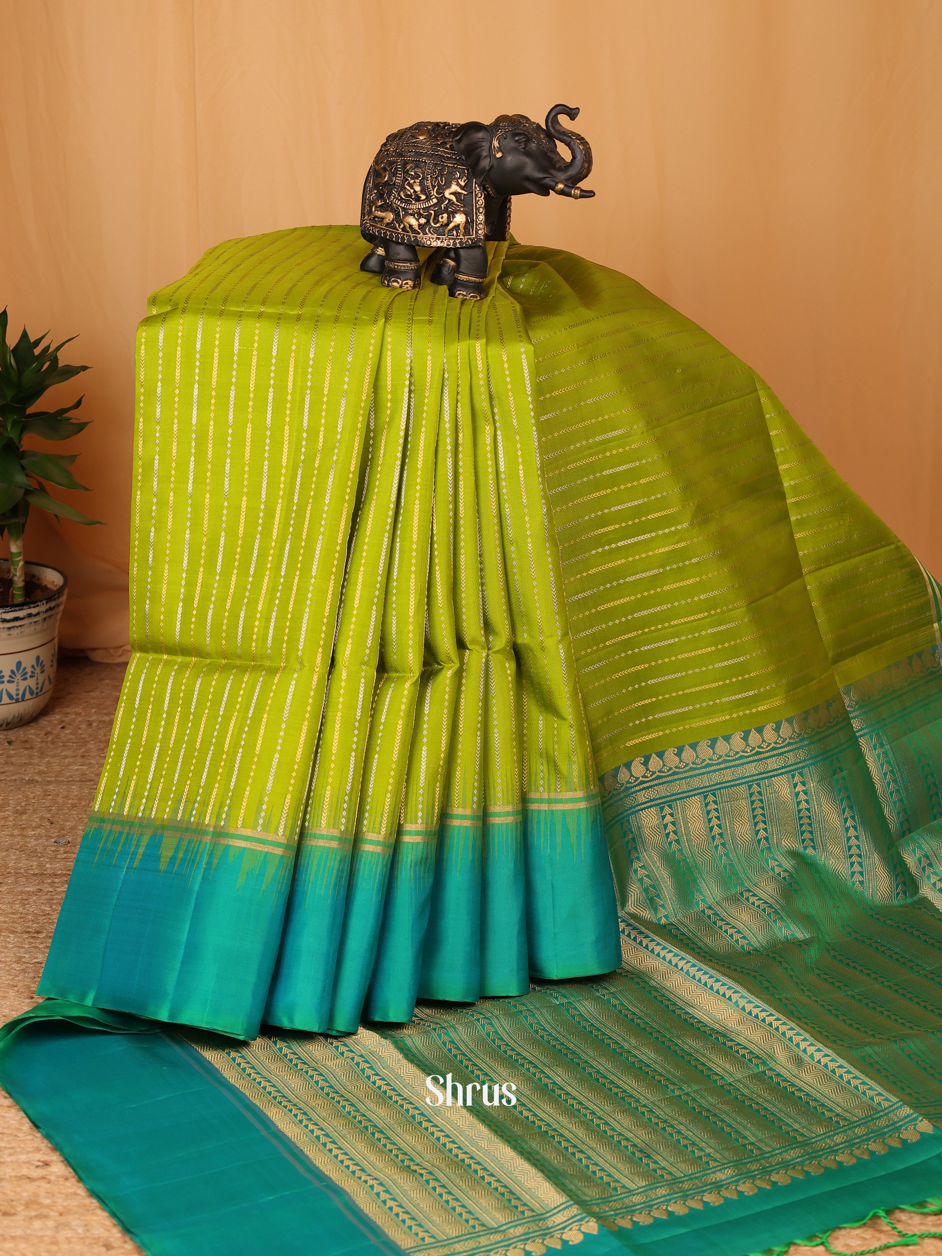 Parrot Green & Green - Soft Silk Saree - Shop on Shrus.com