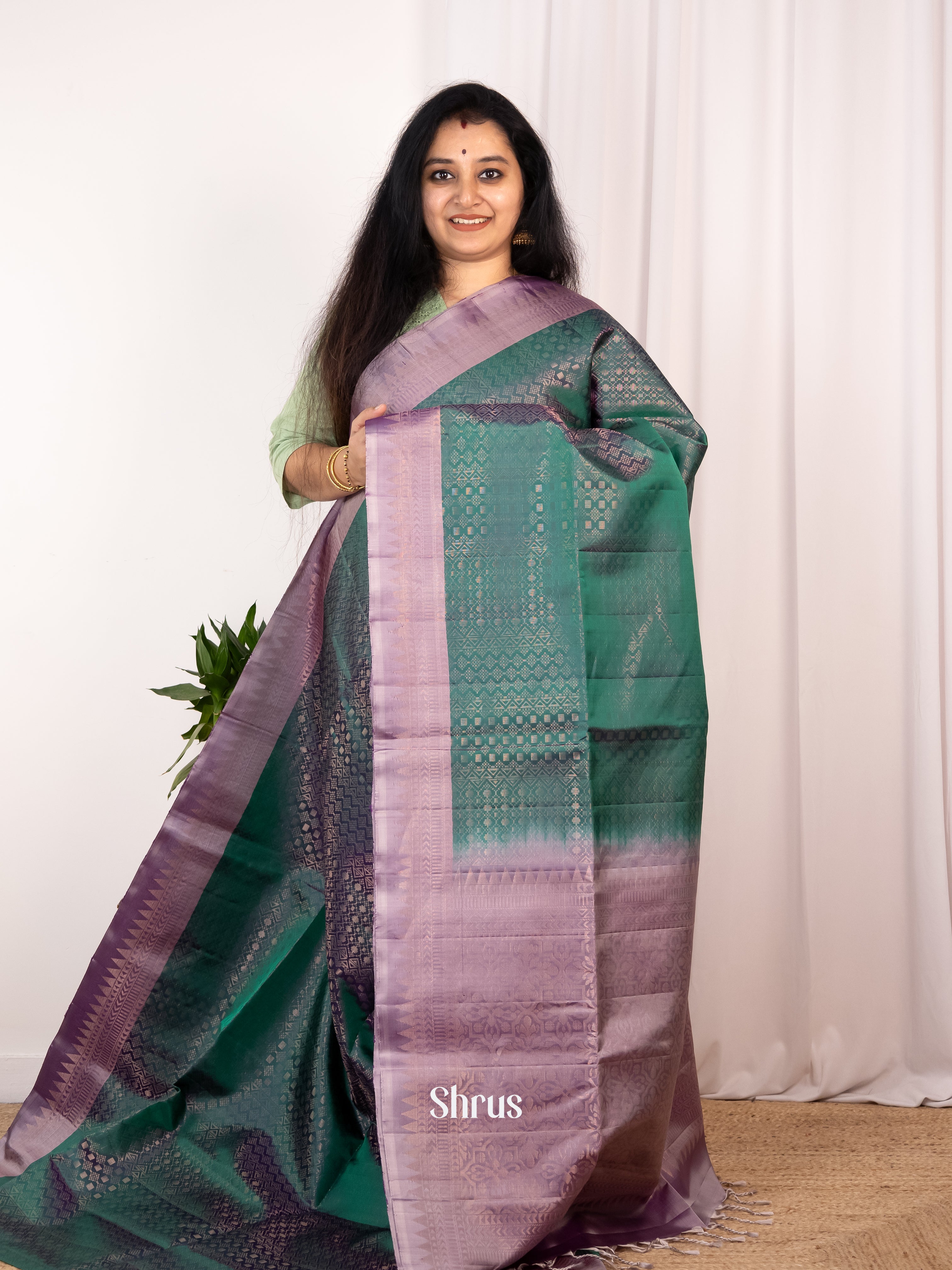 Green & Mauve - Soft Silk Saree - Shop on Shrus.com