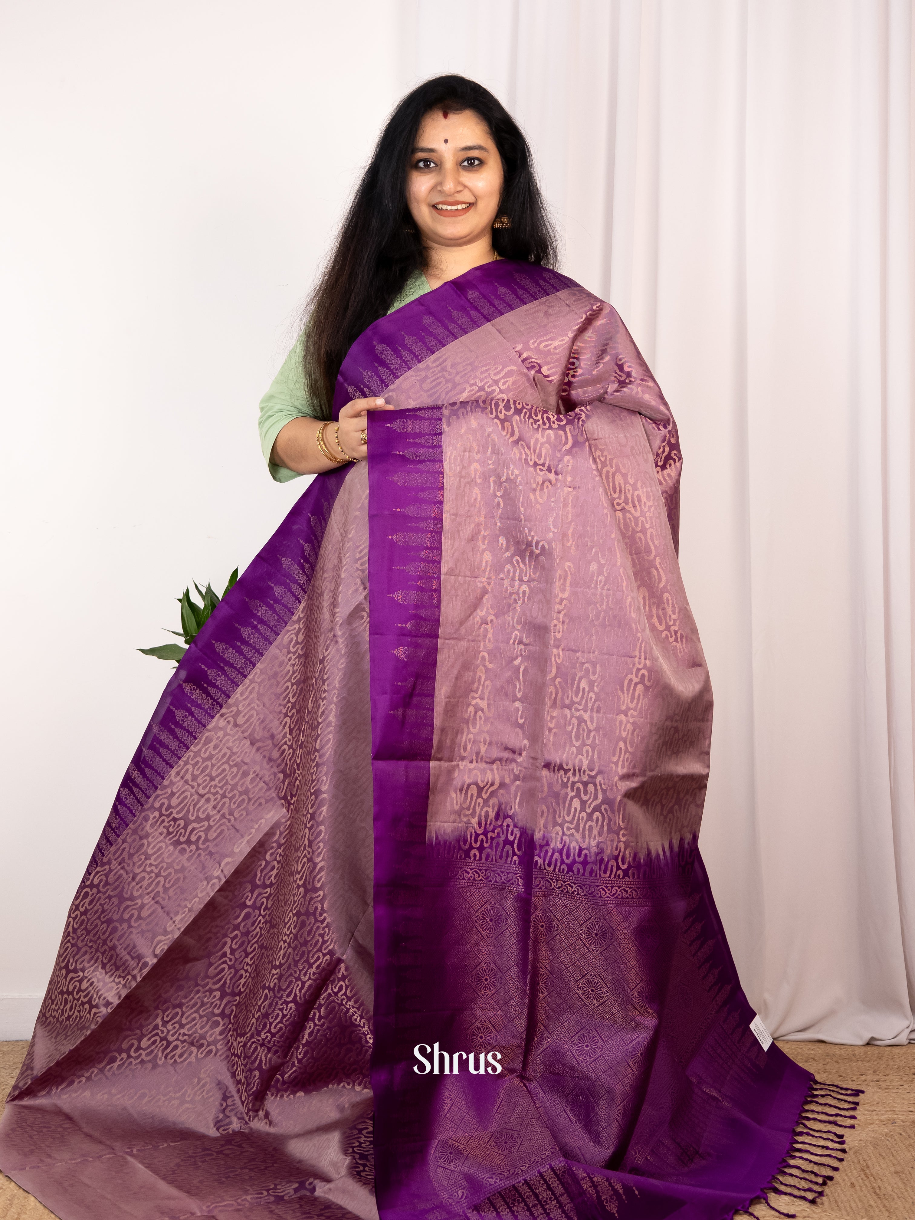 Dusty Pink & Violet- Soft Silk Saree - Shop on Shrus.com