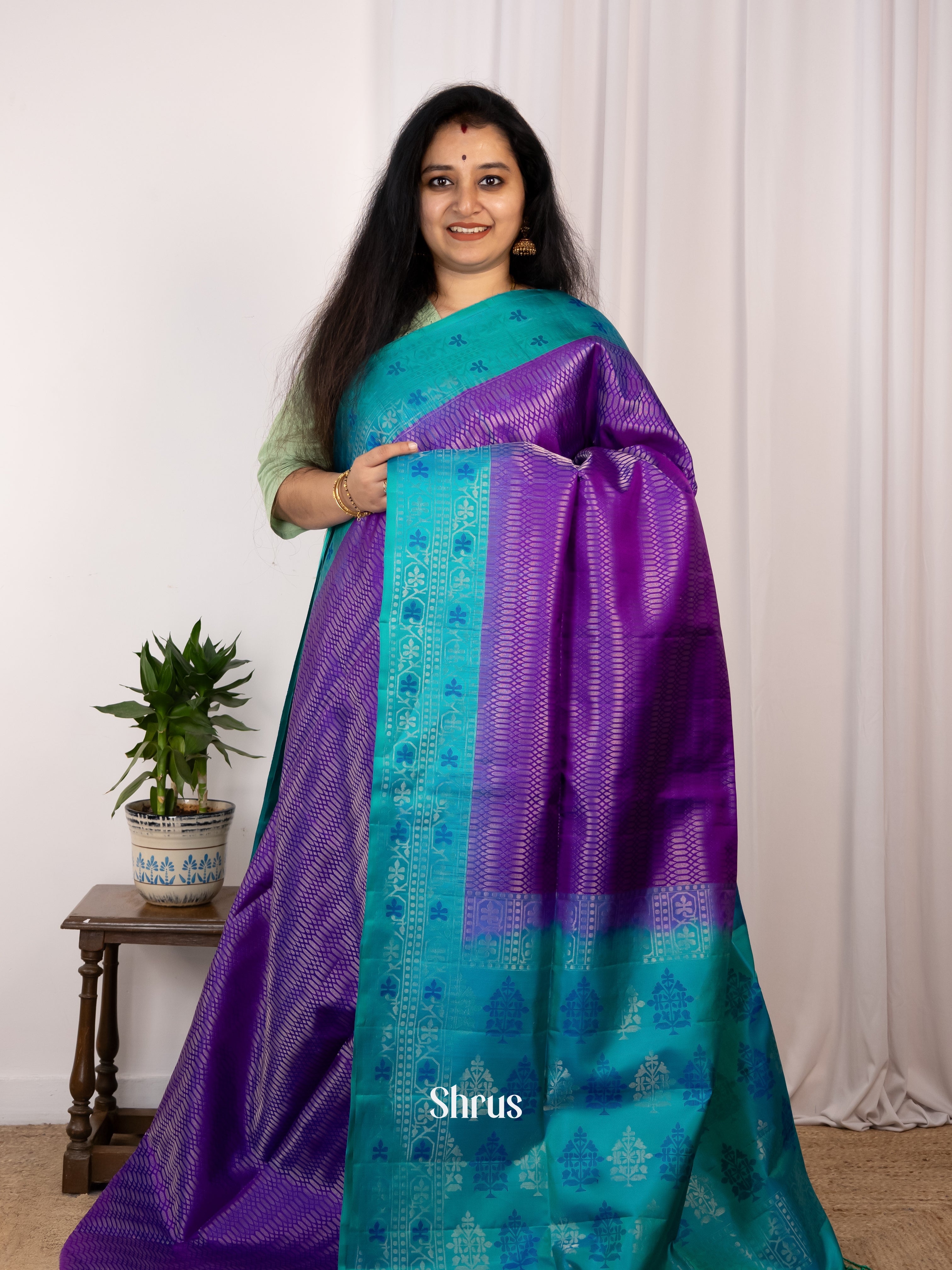 Violet & Blue- Soft Silk Saree - Shop on Shrus.com