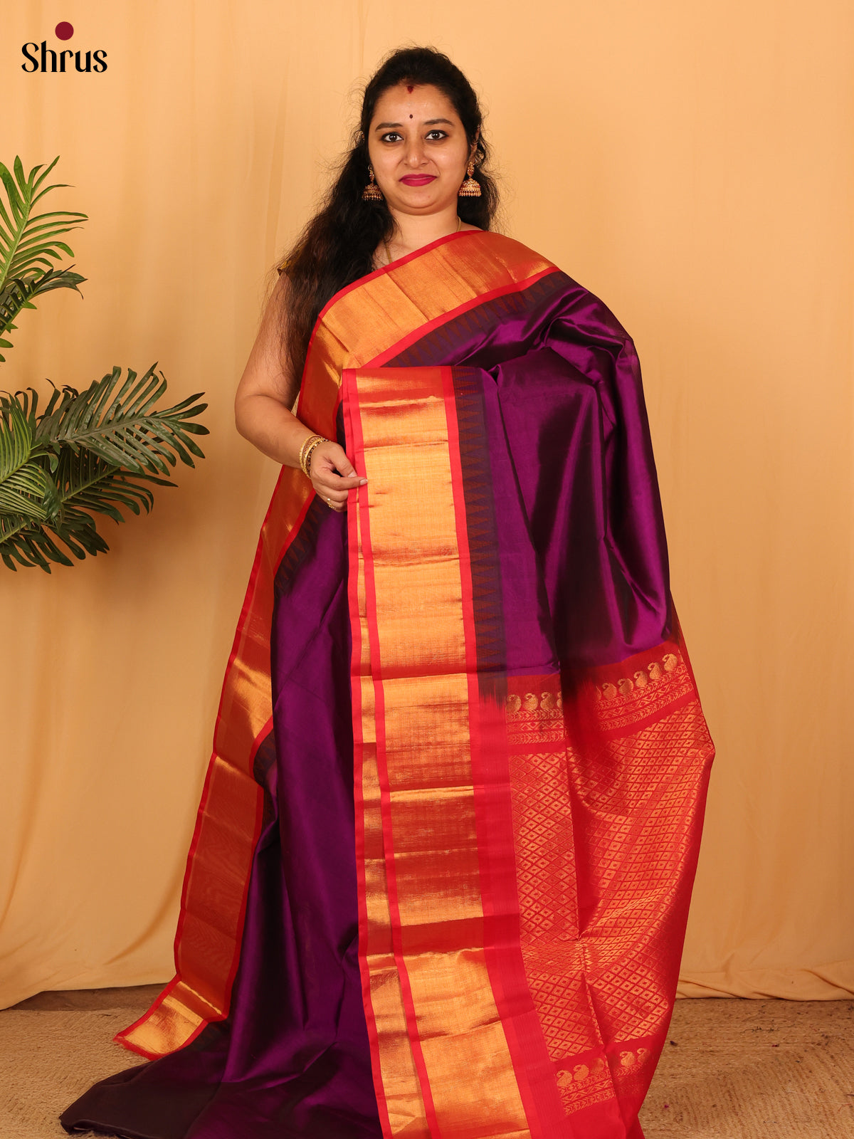 Violet & Red - Silk Cotton Saree - Shop on Shrus.com