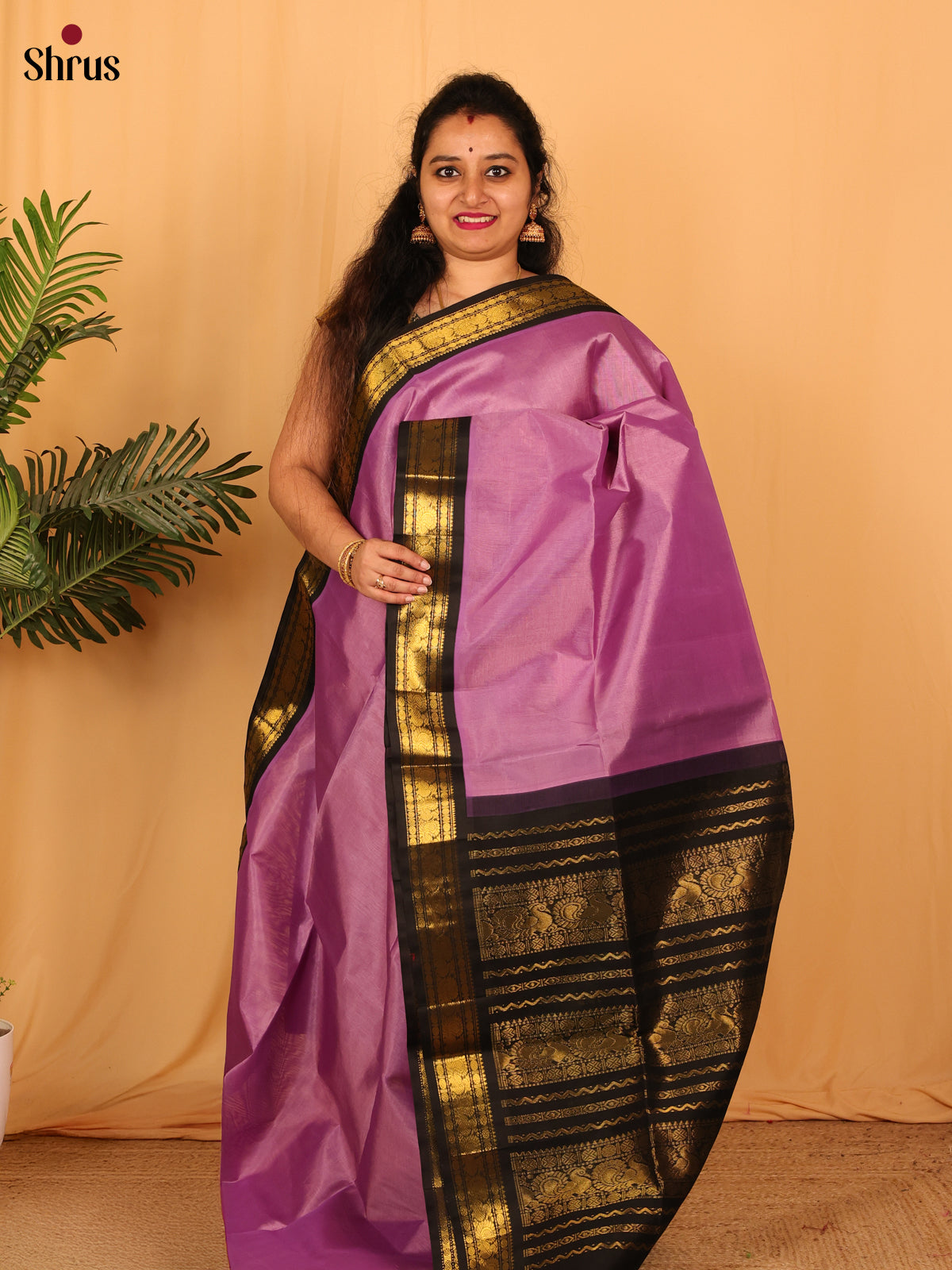 Lavender & Black -Silk Cotton Saree - Shop on Shrus.com