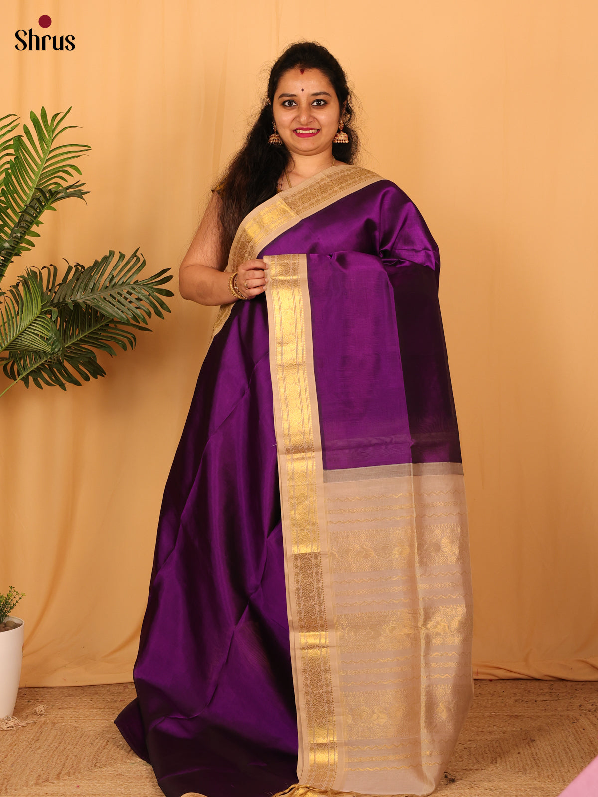 Violet & Peach - Silk Cotton Saree - Shop on Shrus.com