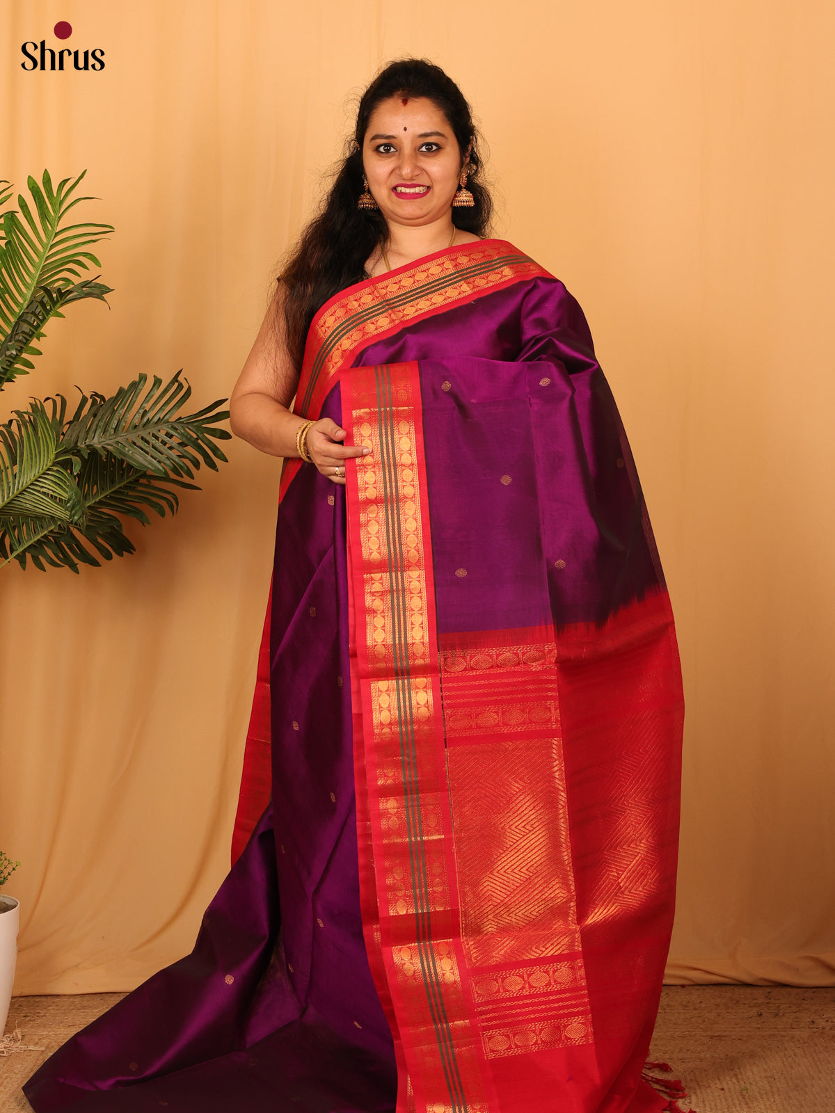Violet & Red - Silk Cotton Saree - Shop on Shrus.com