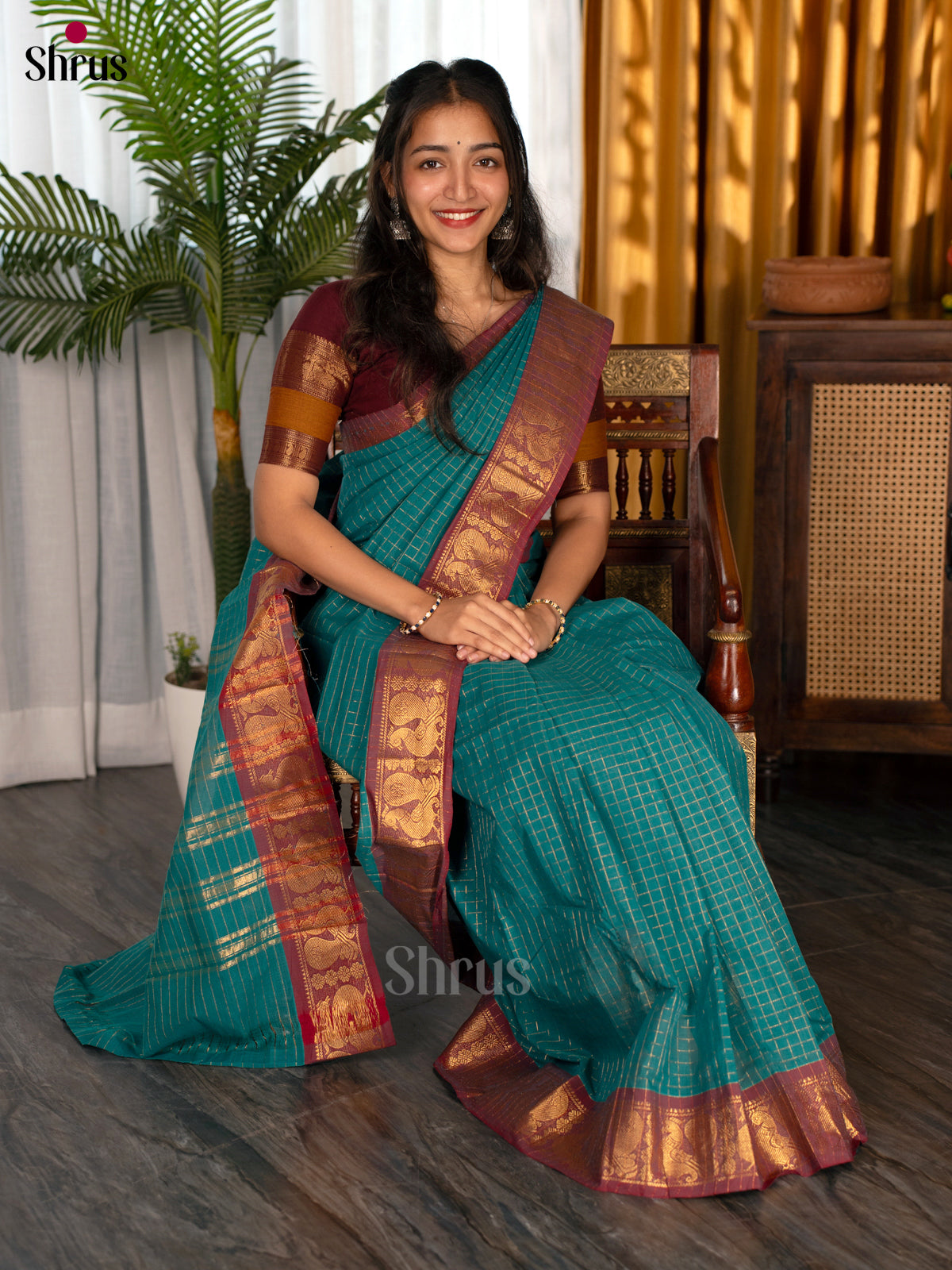 Blue & Brown - Chettinad Cotton Saree - Shop on Shrus.com