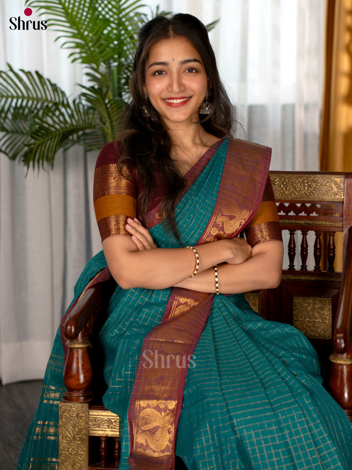 Blue & Brown - Chettinad Cotton Saree - Shop on Shrus.com