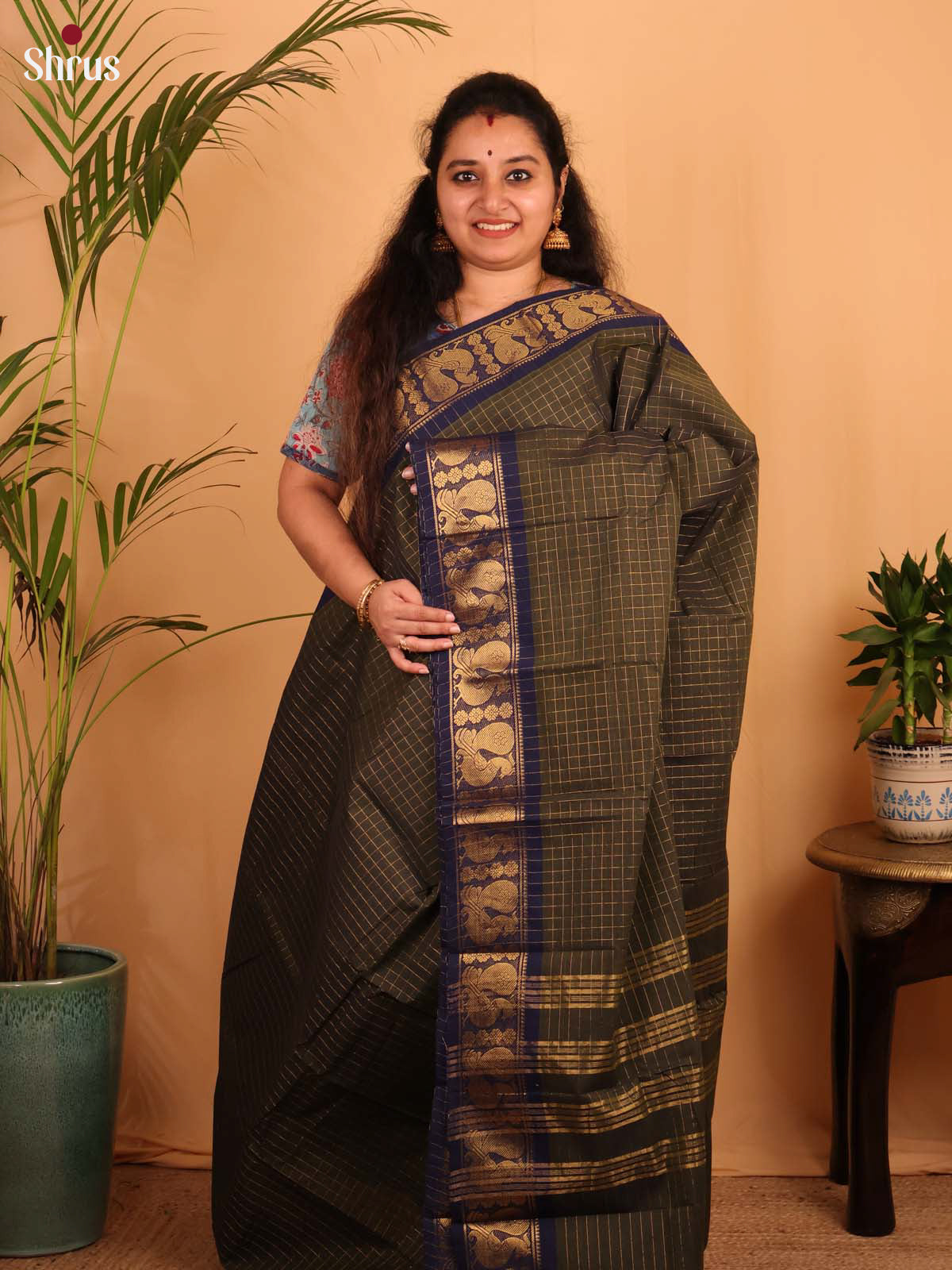 Green & Blue - Chettinad Cotton Saree - Shop on Shrus.com
