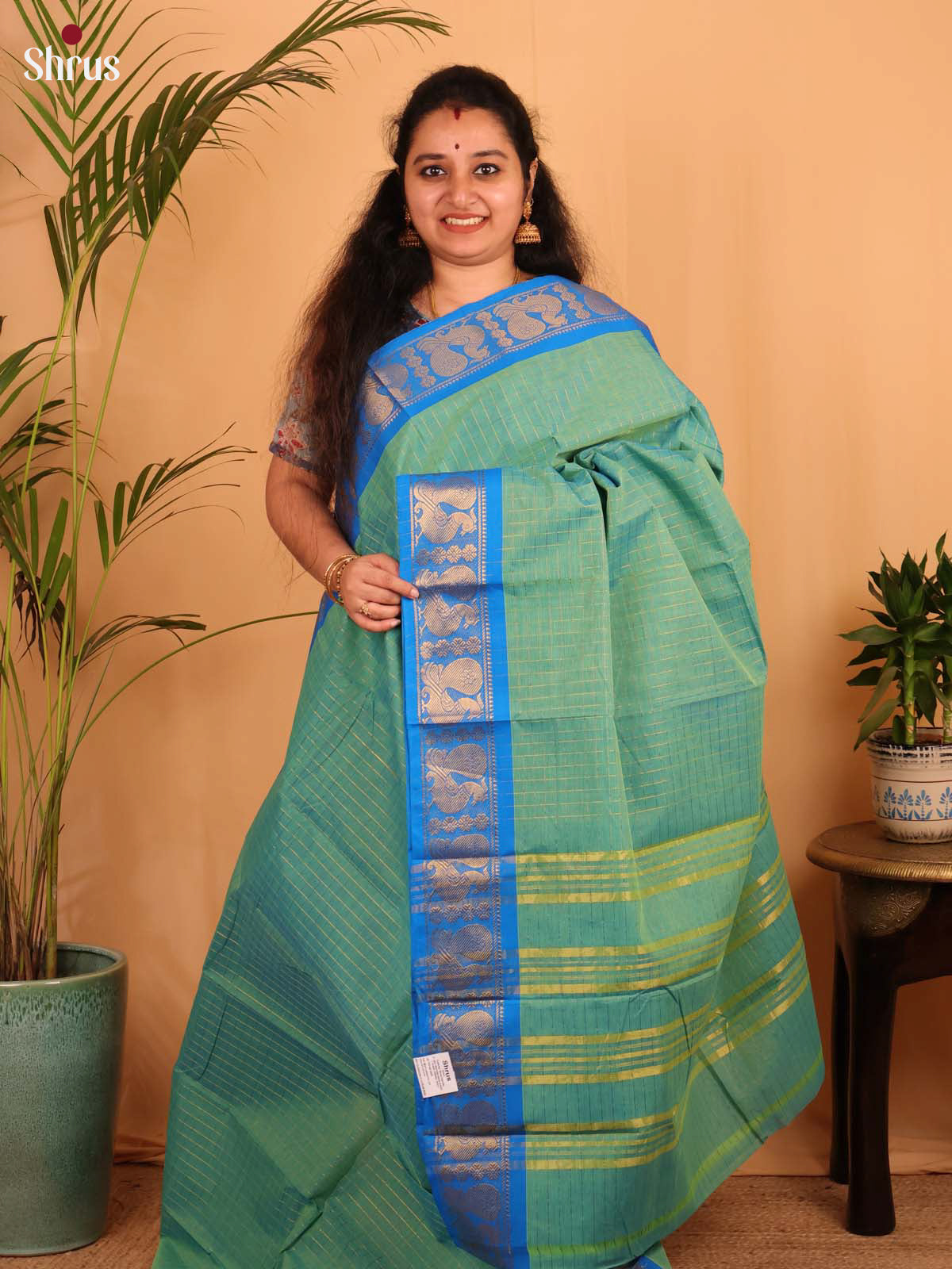 Green & Blue- Chettinad Cotton Saree - Shop on Shrus.com