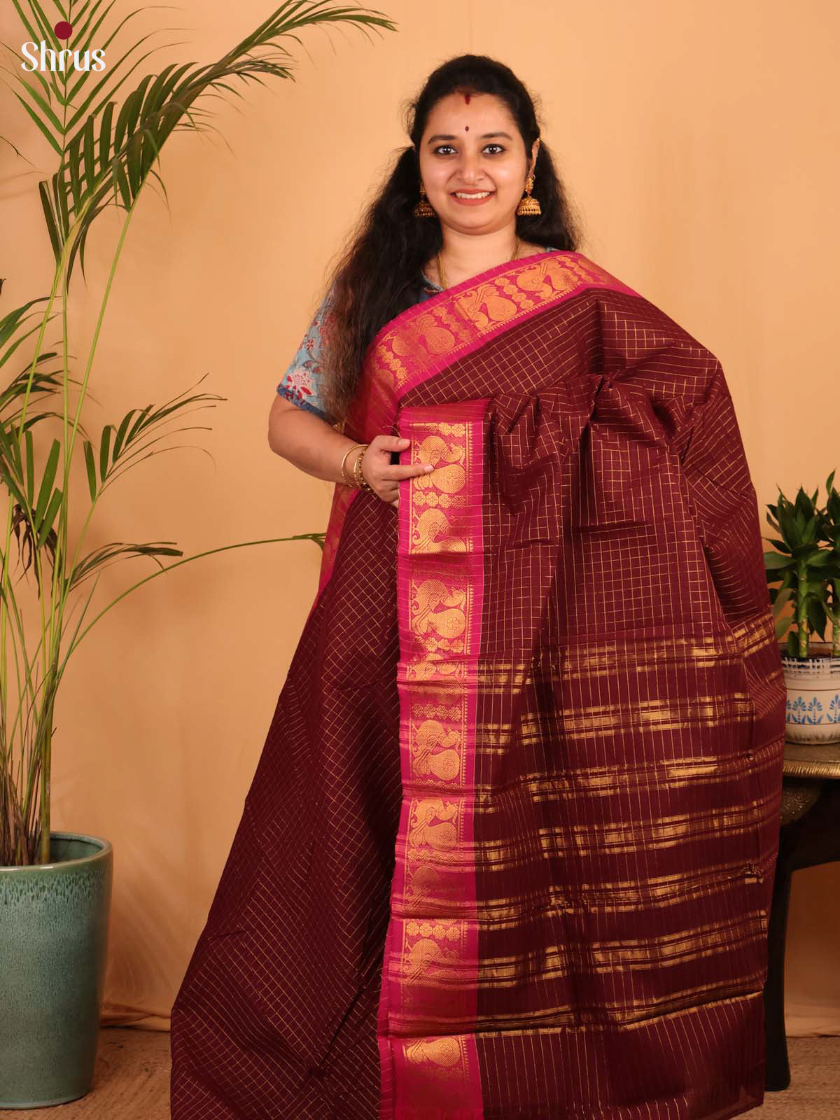 Maroon & Pink - Chettinad Cotton Saree - Shop on Shrus.com