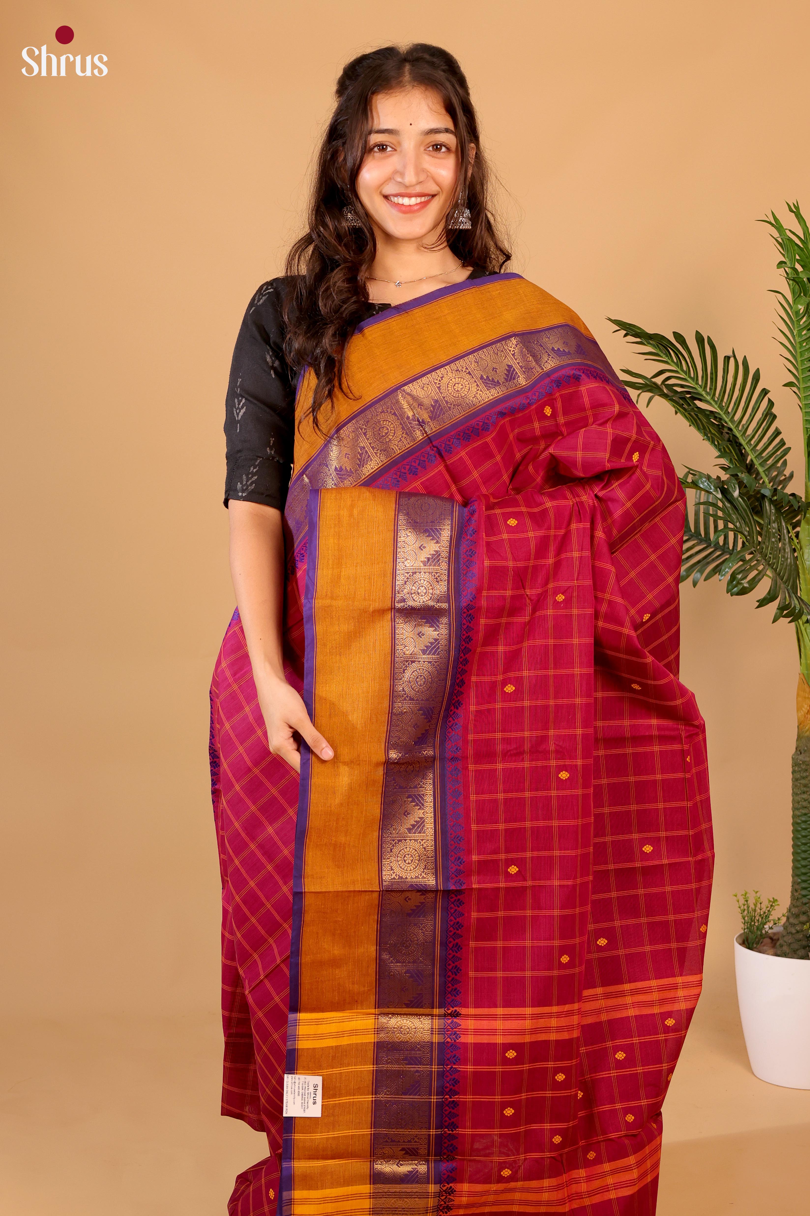 Maroon & Violet - Chettinad Cotton Saree - Shop on Shrus.com