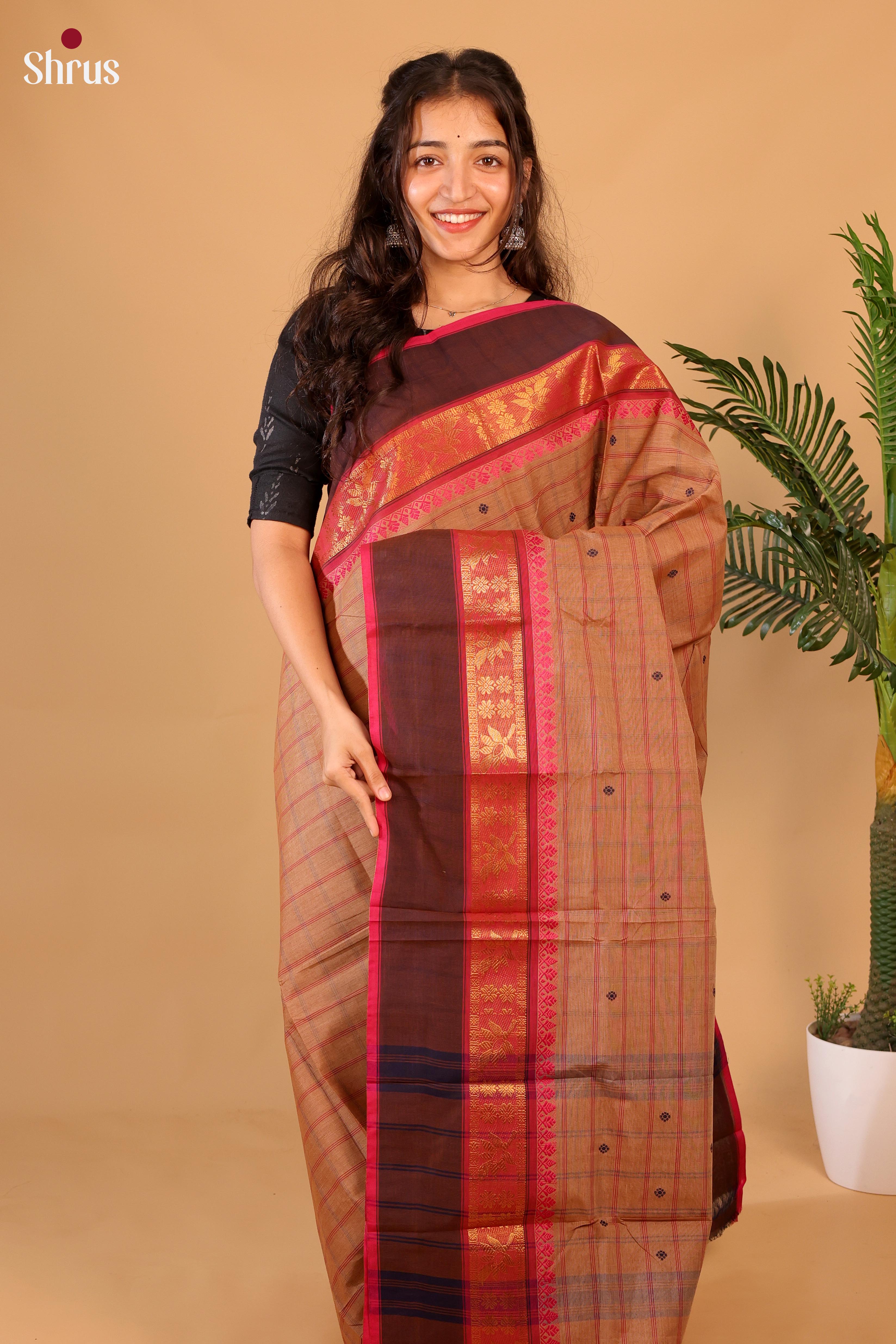 Brown & Pink - Chettinad Cotton Saree - Shop on Shrus.com