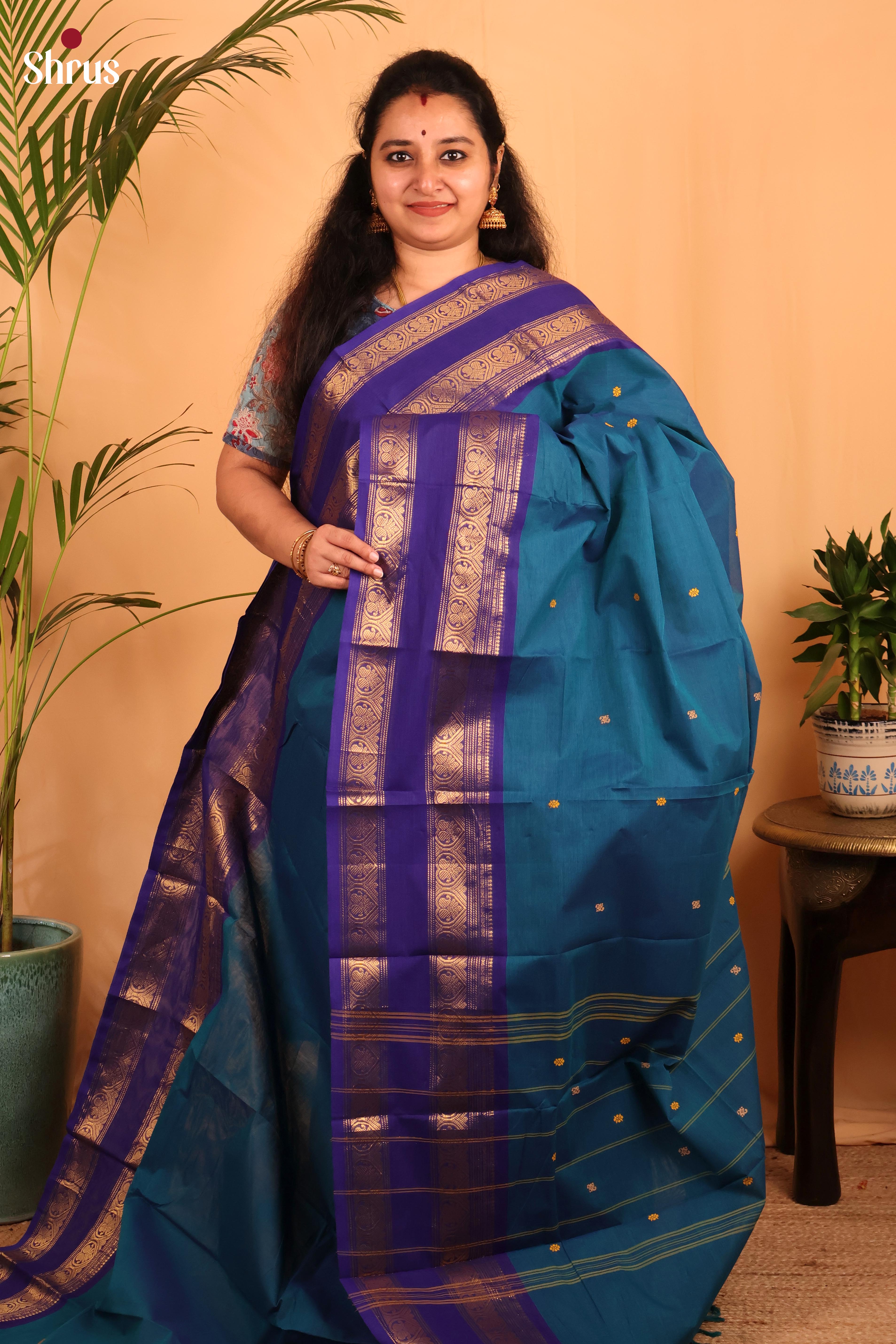 Peacock Blue & Blue - Chettinad Cotton - Shop on Shrus.com
