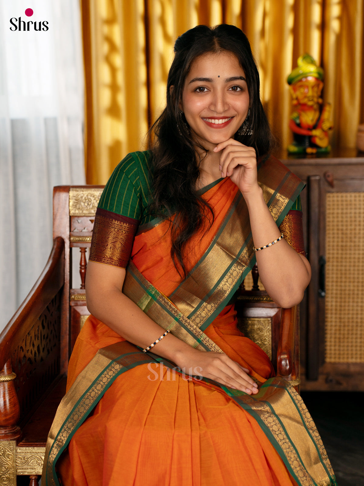 Orange & Green- Chettinad cotton - Shop on Shrus.com