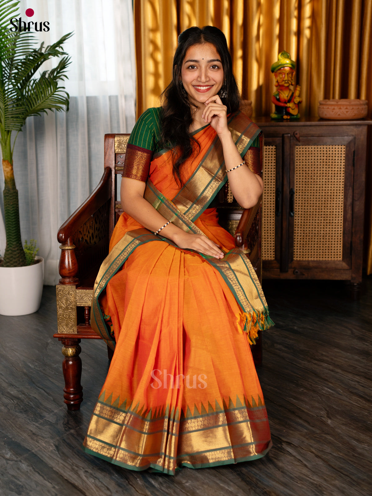 Orange & Green- Chettinad cotton - Shop on Shrus.com