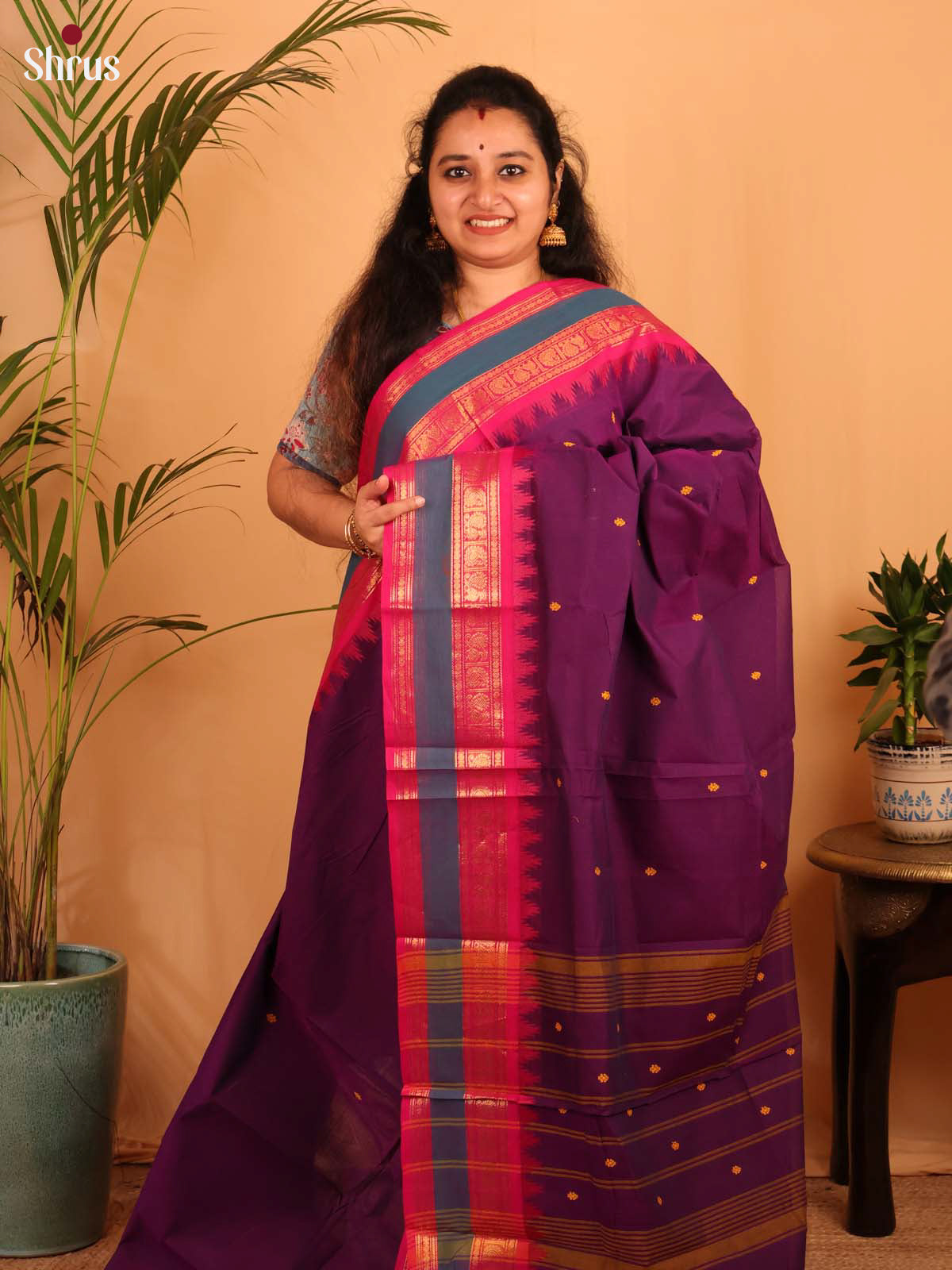 Purple & Pink - Chettinad Cotton Saree - Shop on Shrus.com