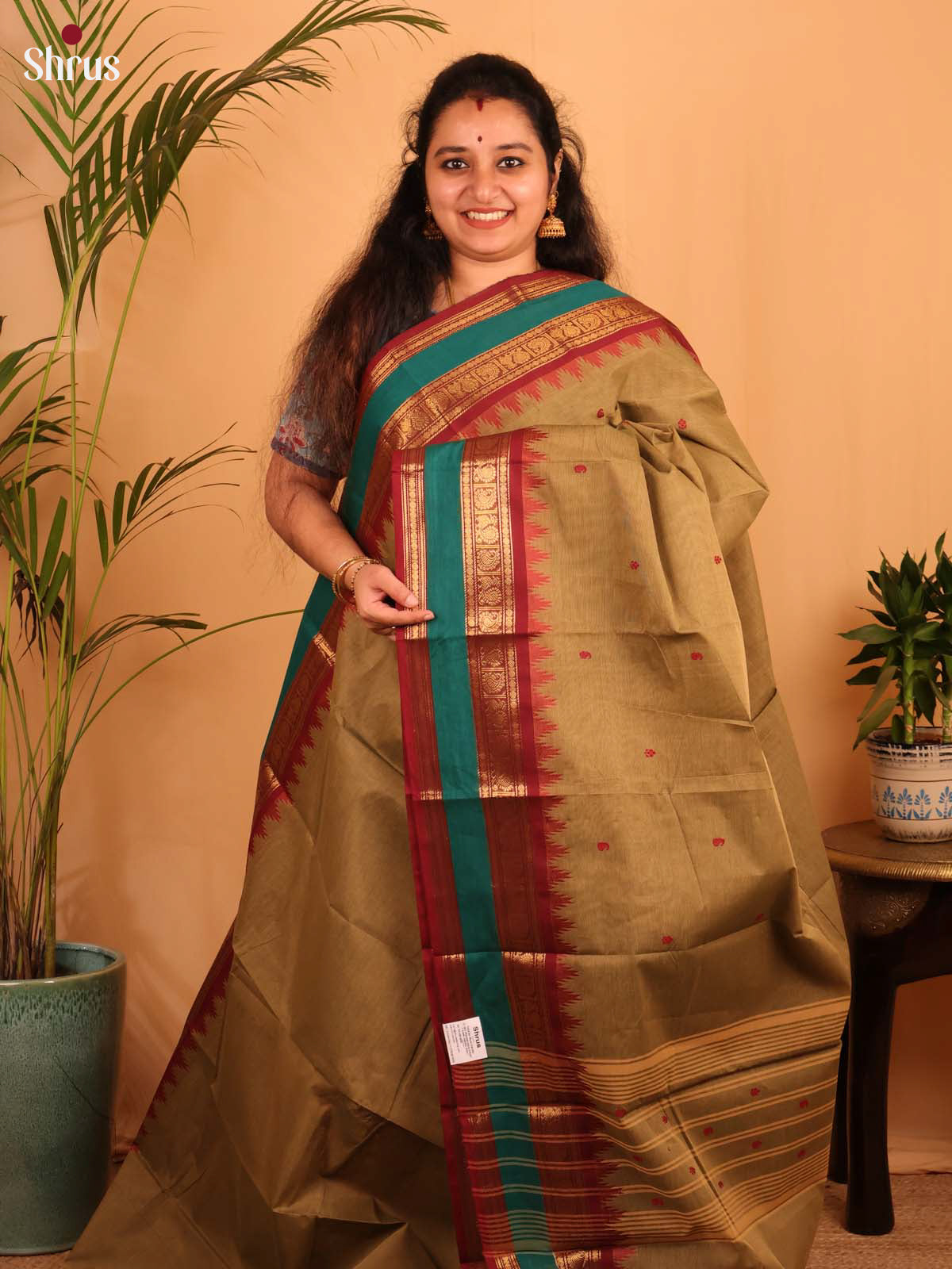 Chutney Green & Maroon - Chettinad Cotton Saree - Shop on Shrus.com