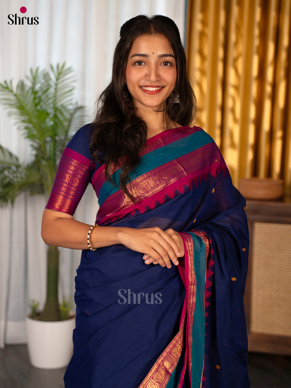 Blue & Majenta - Chettinad Cotton Saree - Shop on Shrus.com