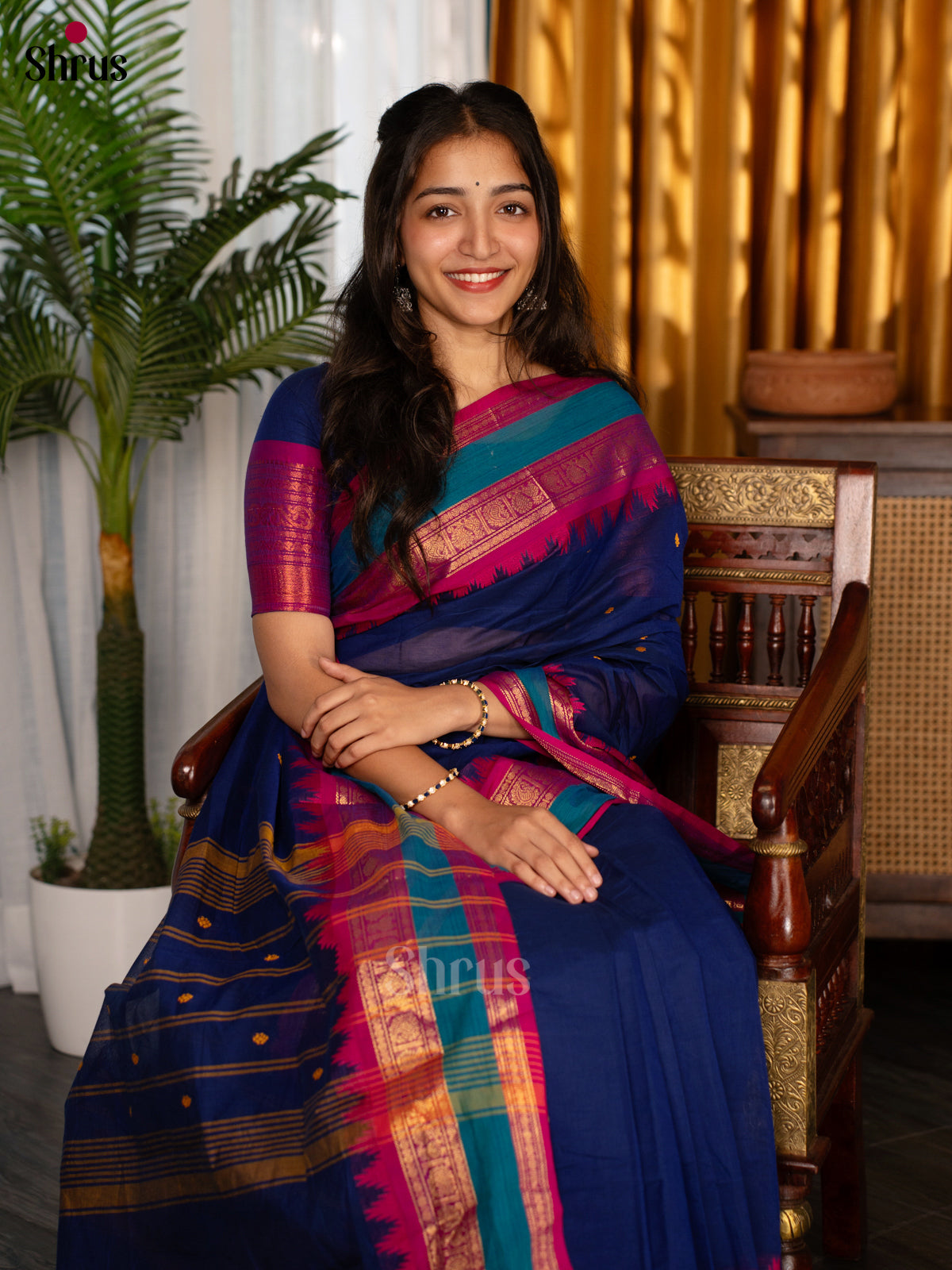 Blue & Majenta - Chettinad Cotton Saree - Shop on Shrus.com