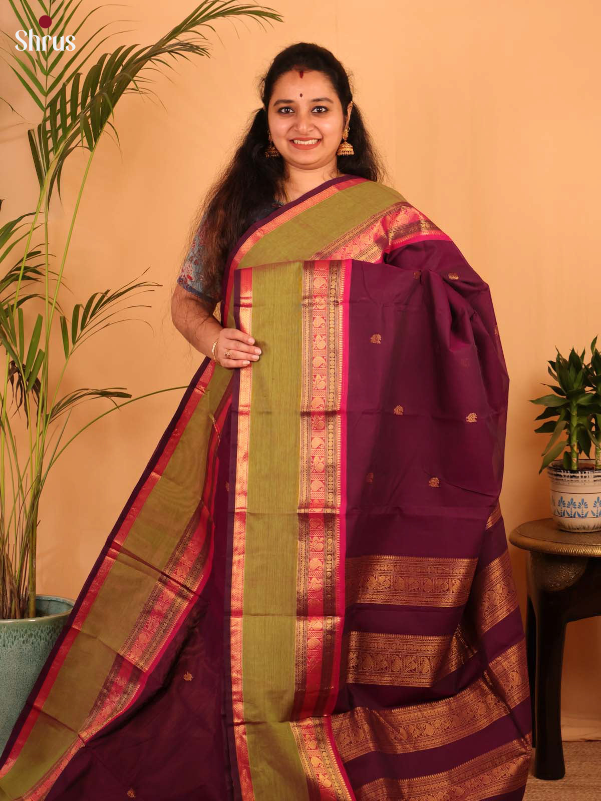 Purple & Pink - Chettinad Cotton Saree - Shop on Shrus.com