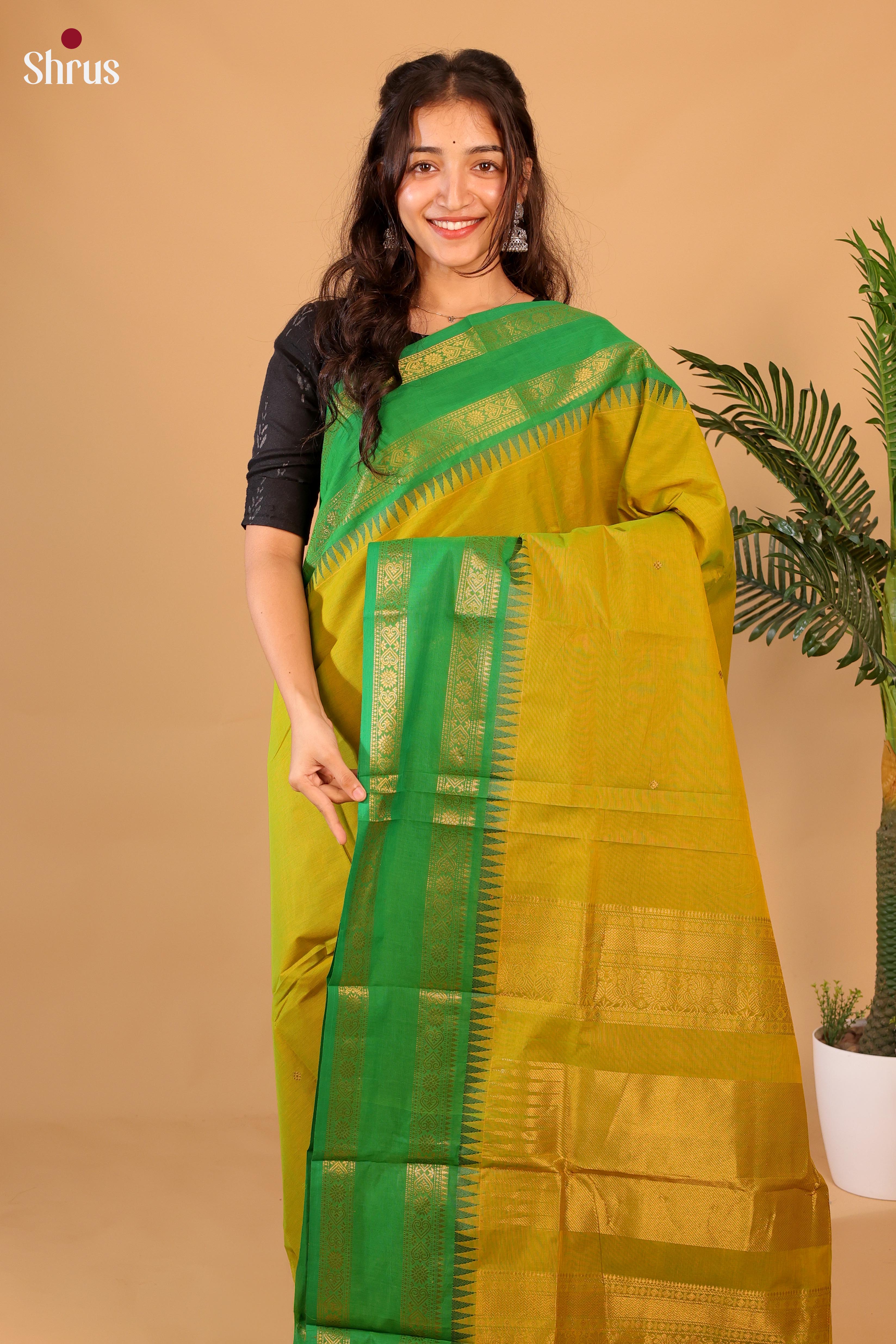 Lite Green & Green - Chettinad Cotton Saree - Shop on Shrus.com