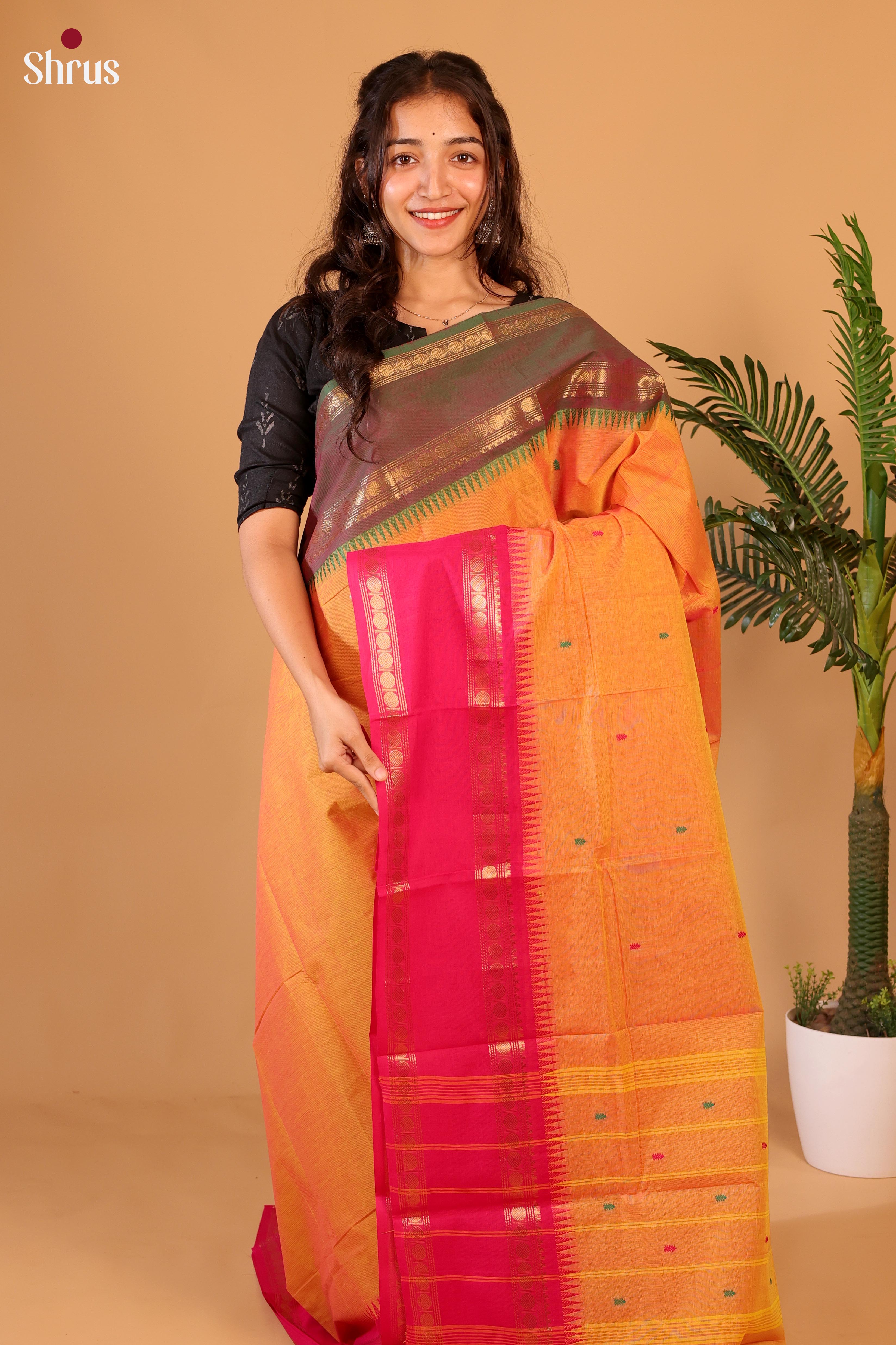 Orange & Pink - Chettinad Cotton Saree - Shop on Shrus.com