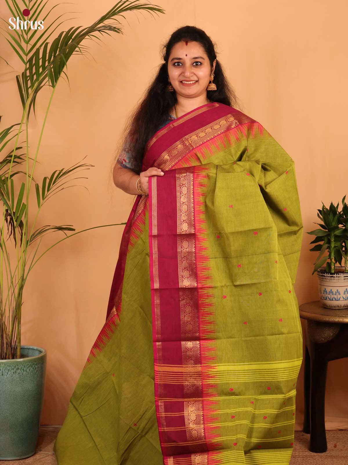 Green & Maroon - Chettinad Cotton Saree - Shop on Shrus.com