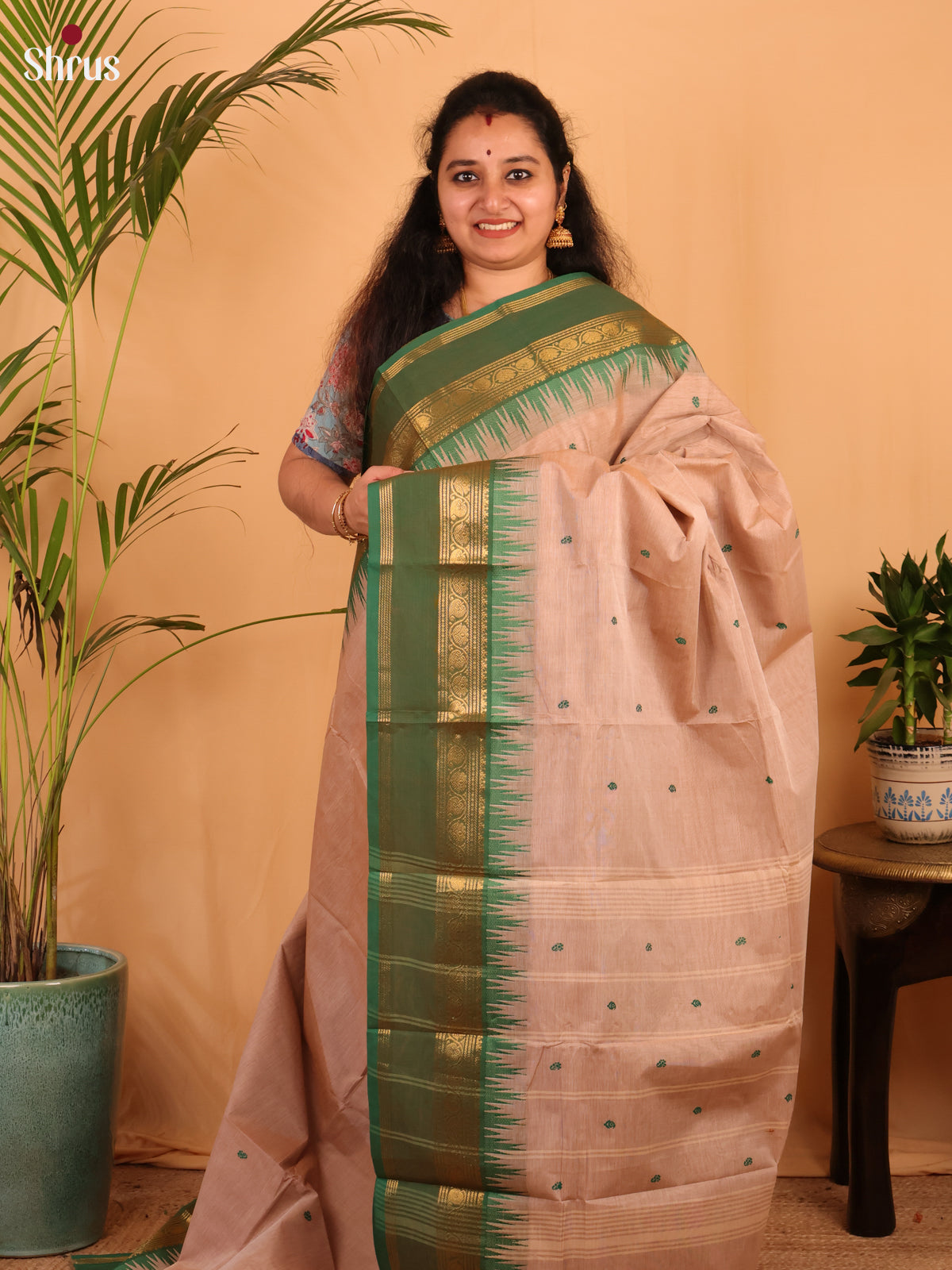 Biscuit & Green - Chettinad Cotton Saree - Shop on Shrus.com