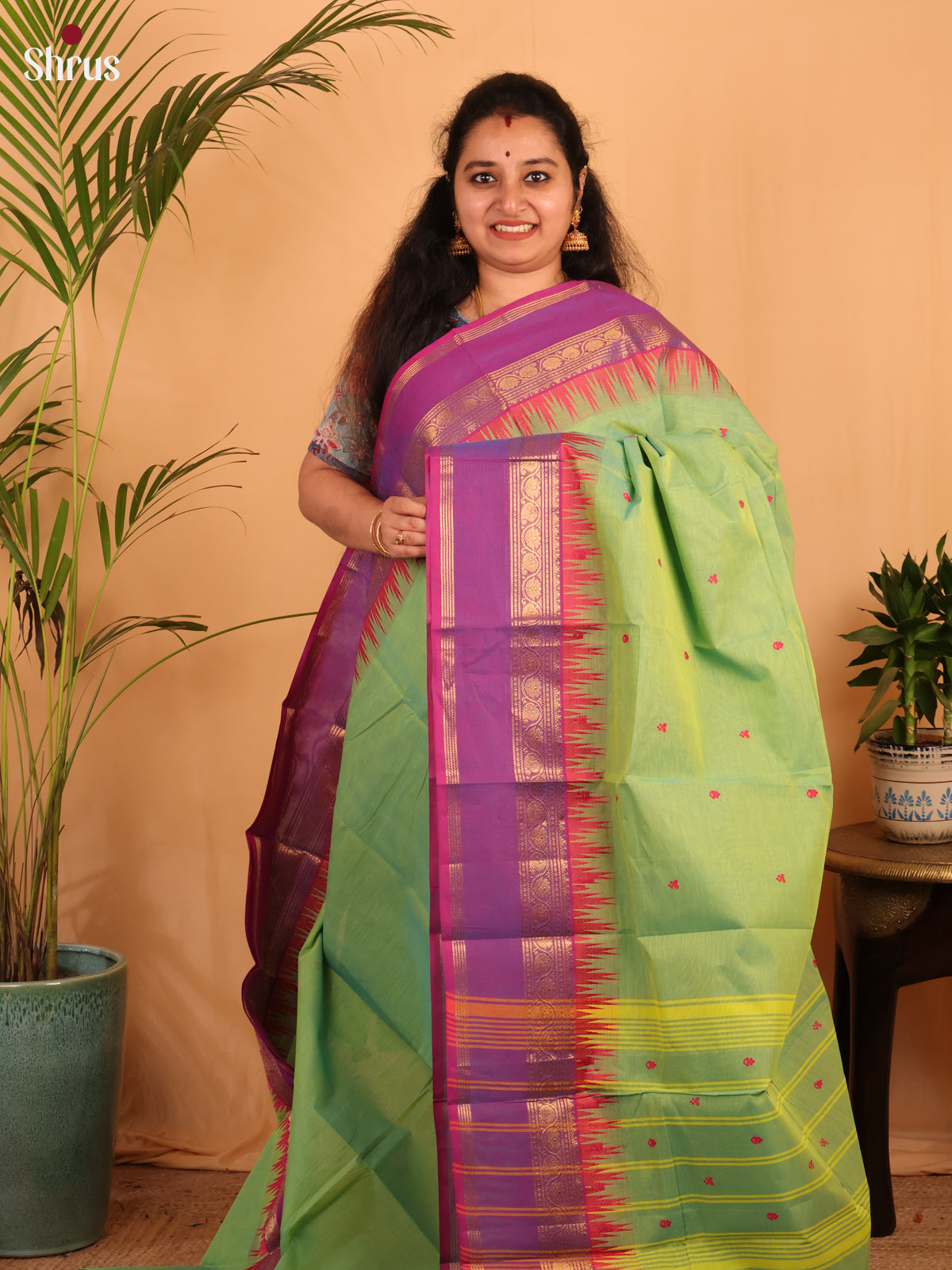 Green & Purple - Chettinad Cotton Saree - Shop on Shrus.com
