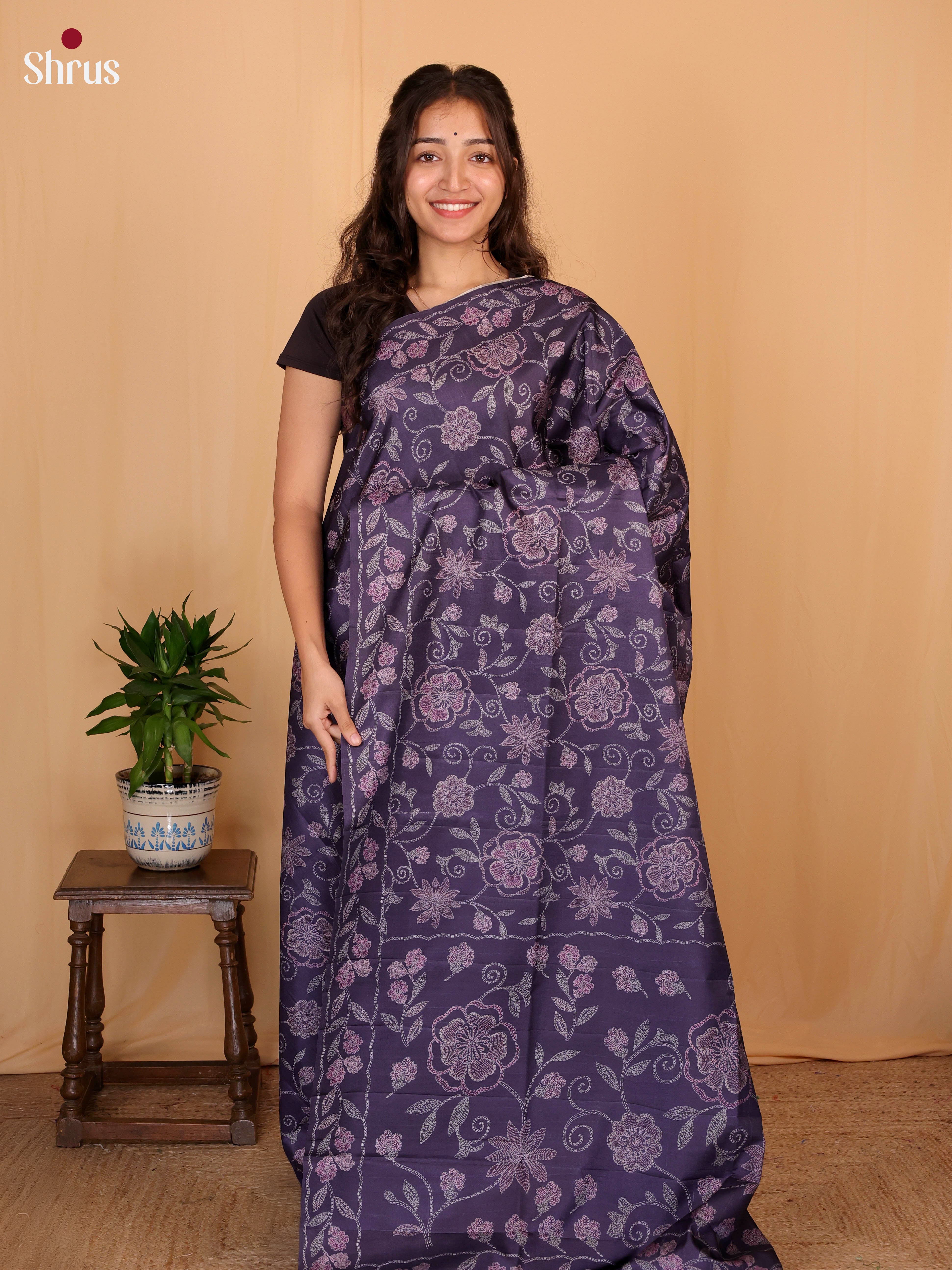 Violet - Printed Tussar Saree - Shop on Shrus.com