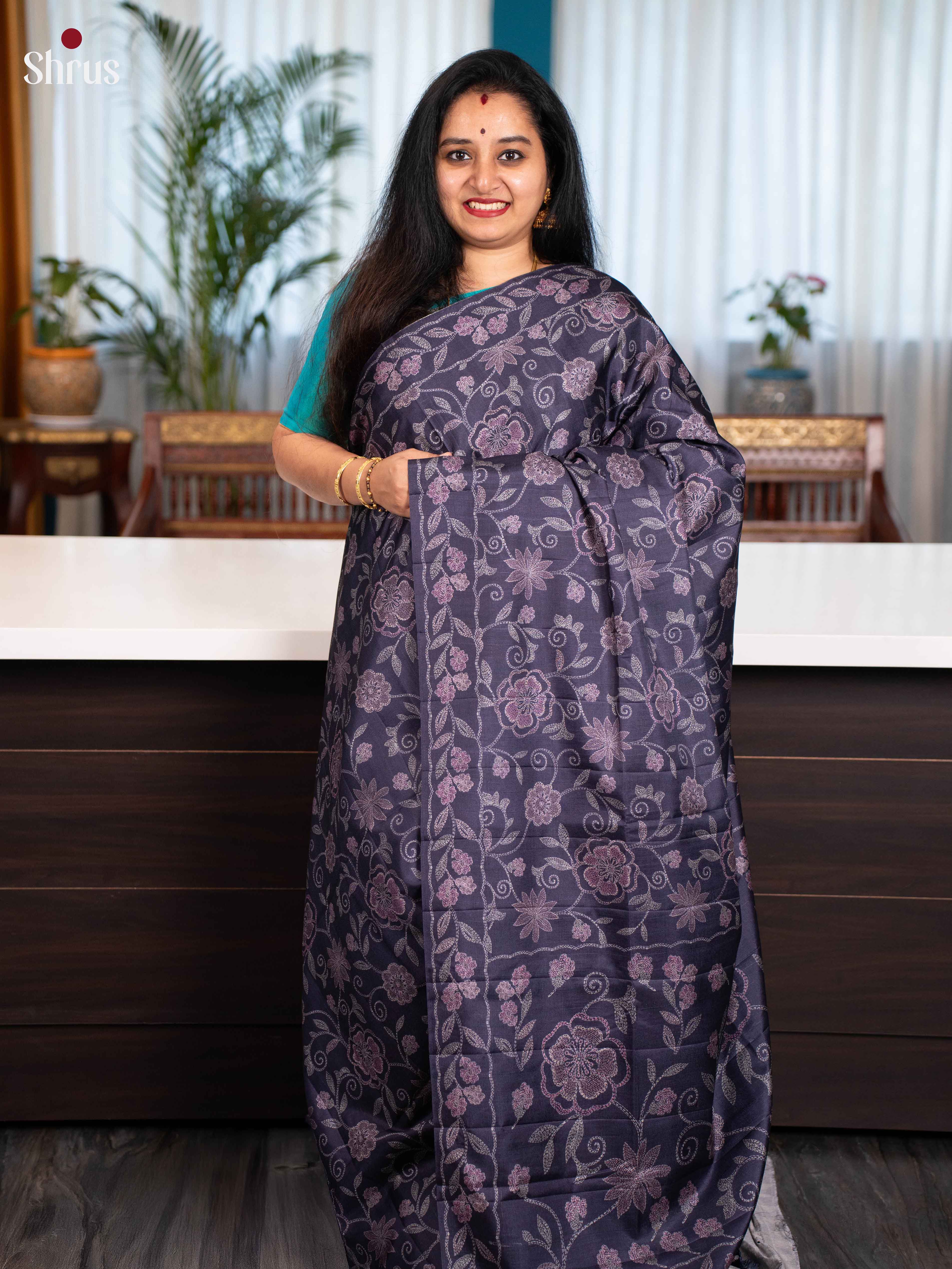 Violet - Printed Tussar Saree - Shop on Shrus.com