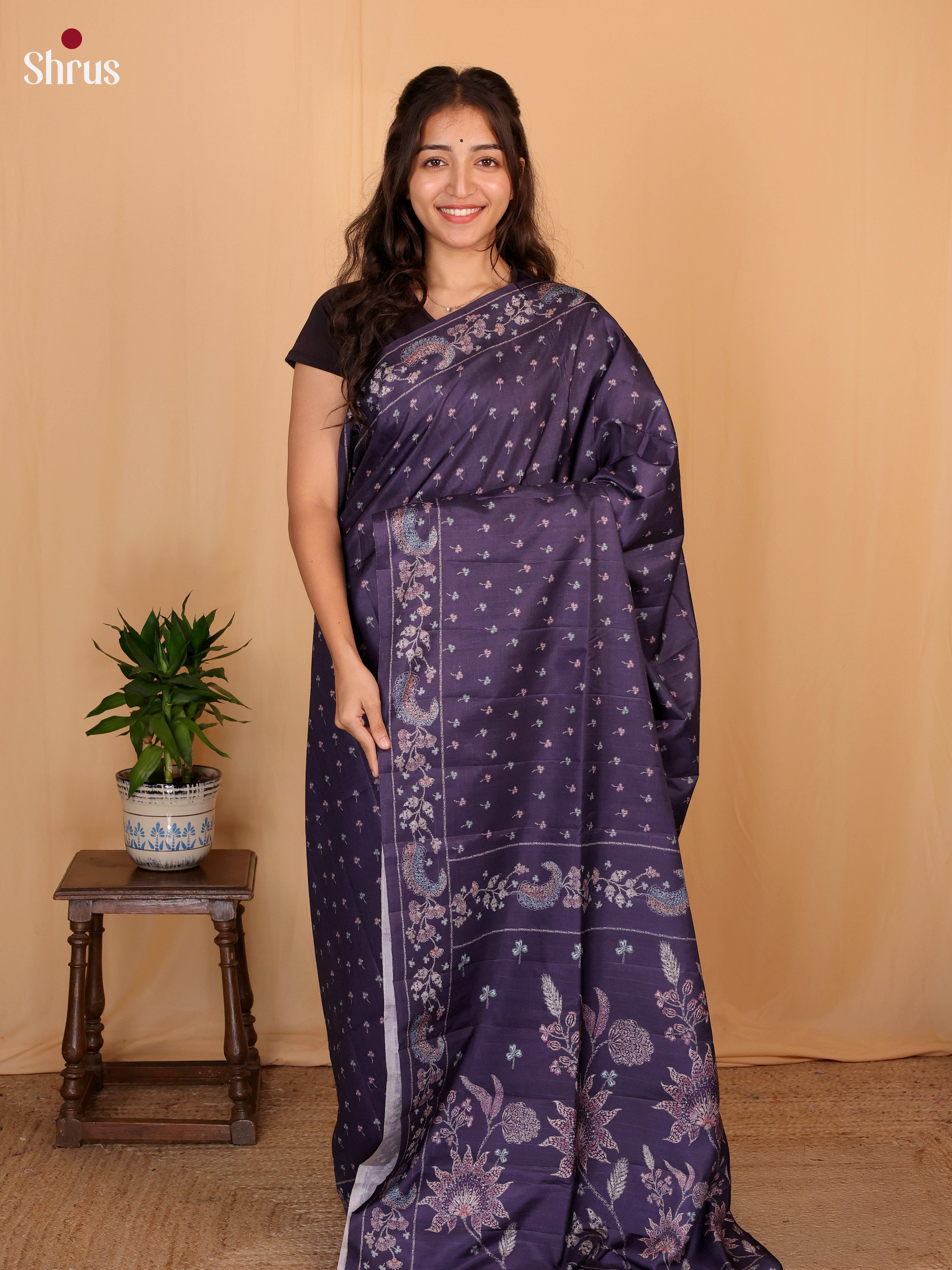 Violet - Printed Tussar Saree - Shop on Shrus.com