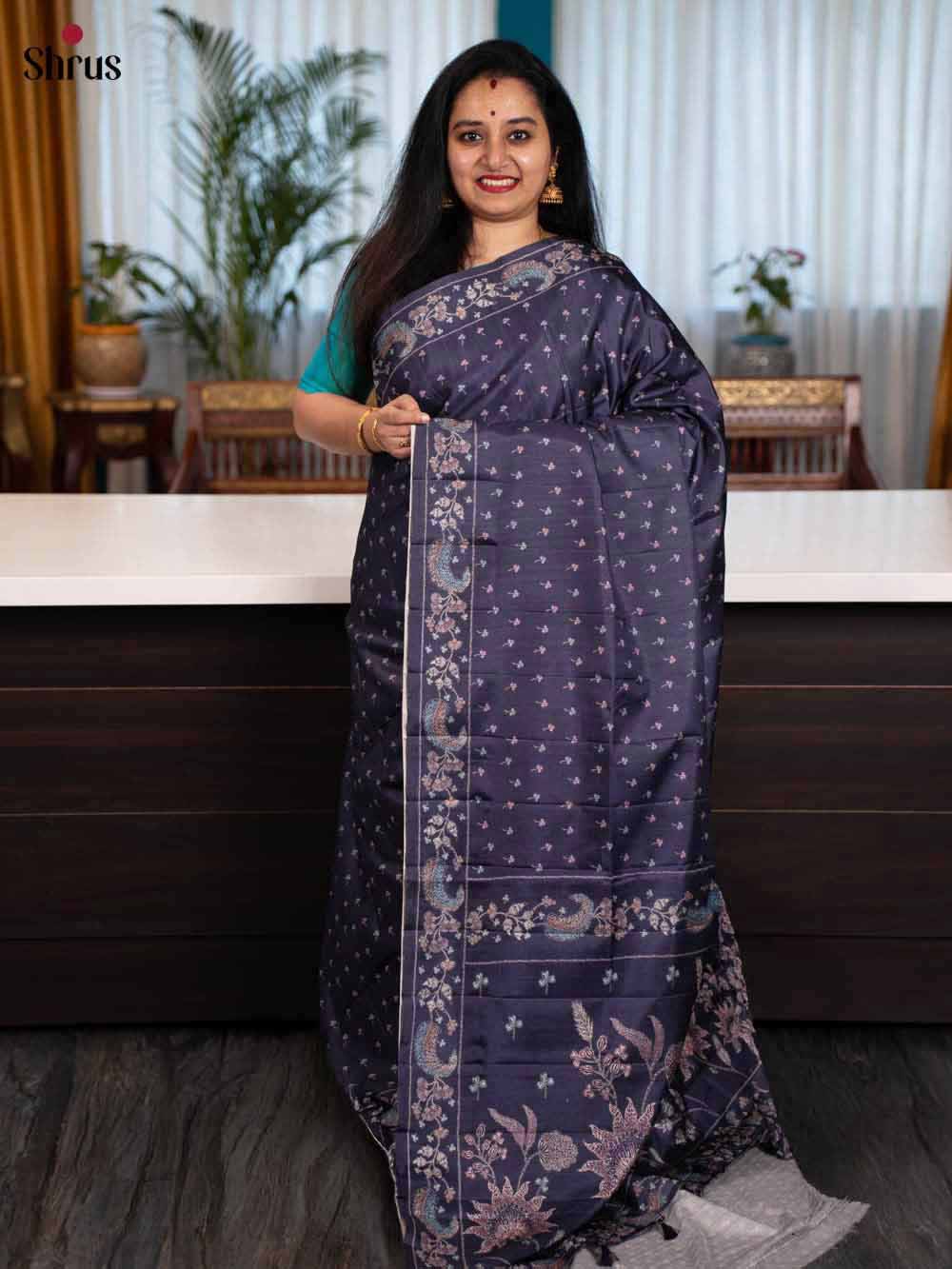 Violet - Printed Tussar Saree - Shop on Shrus.com