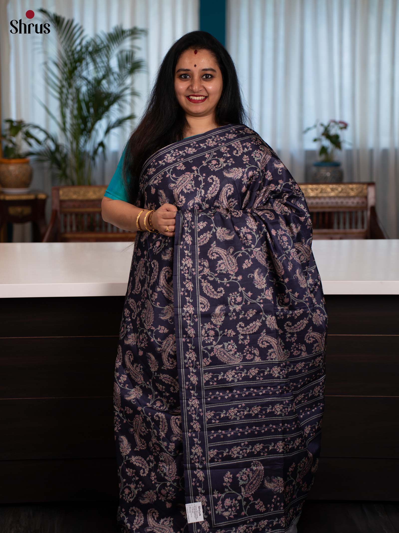 Violet - Printed Tussar Saree - Shop on Shrus.com