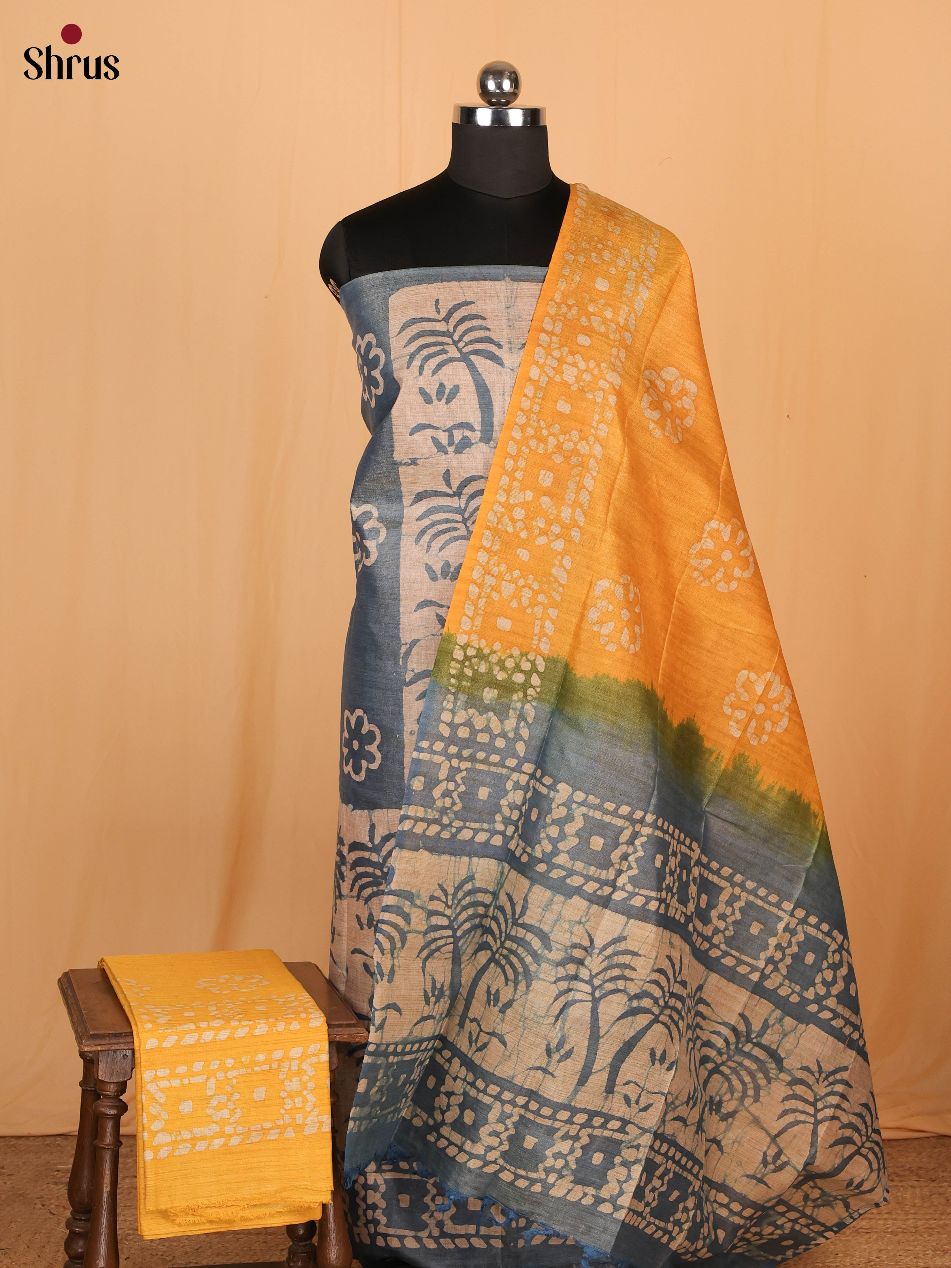 Bluish Grey& Yellow - Bhatik salwar - Shop on Shrus.com