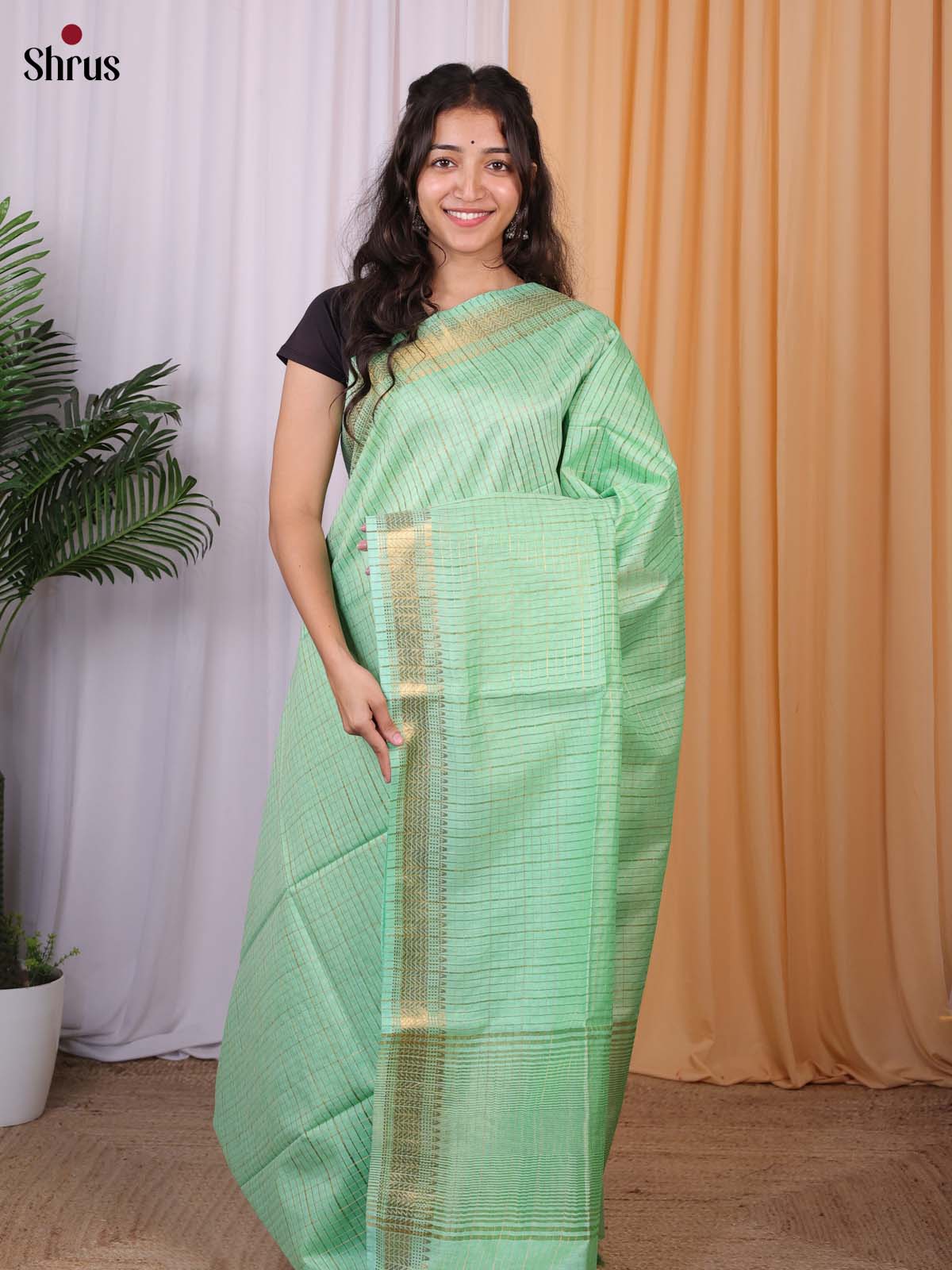 Ice Green - Semi Tussar Saree - Shop on Shrus.com