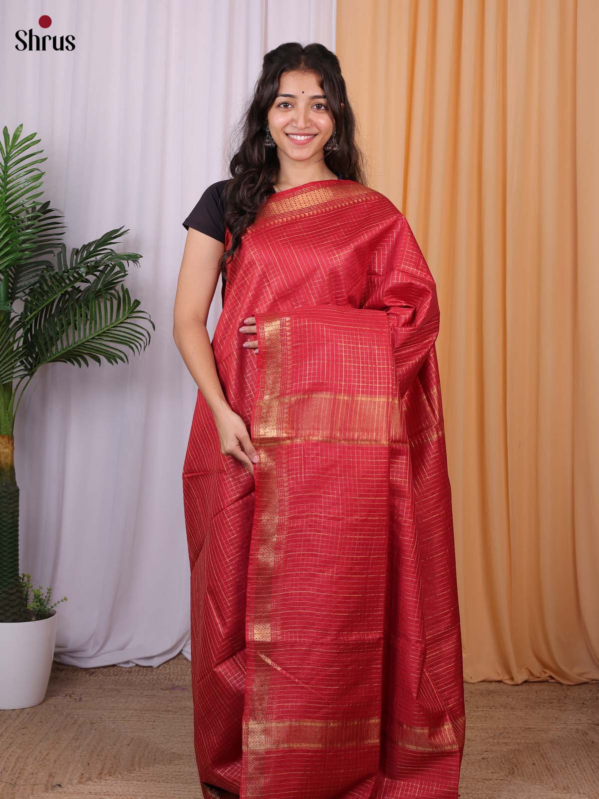 Red - Semi Tussar Saree - Shop on Shrus.com